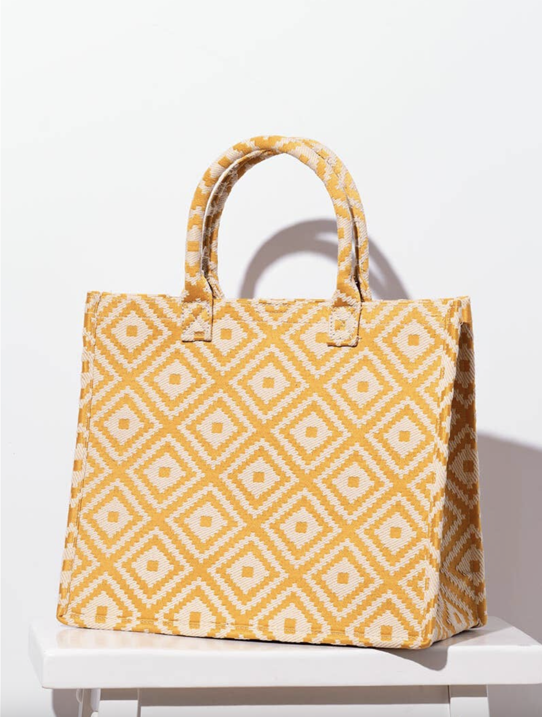 Orange Diamond Design Woven Tote Summer Bag