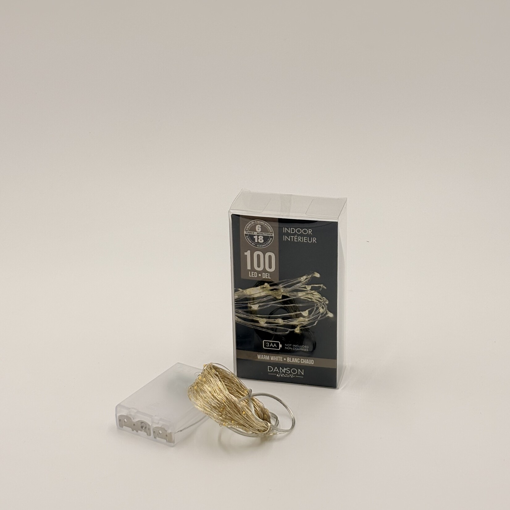 Jeu de 100 lumières micro a Del blanc chaud int par piles