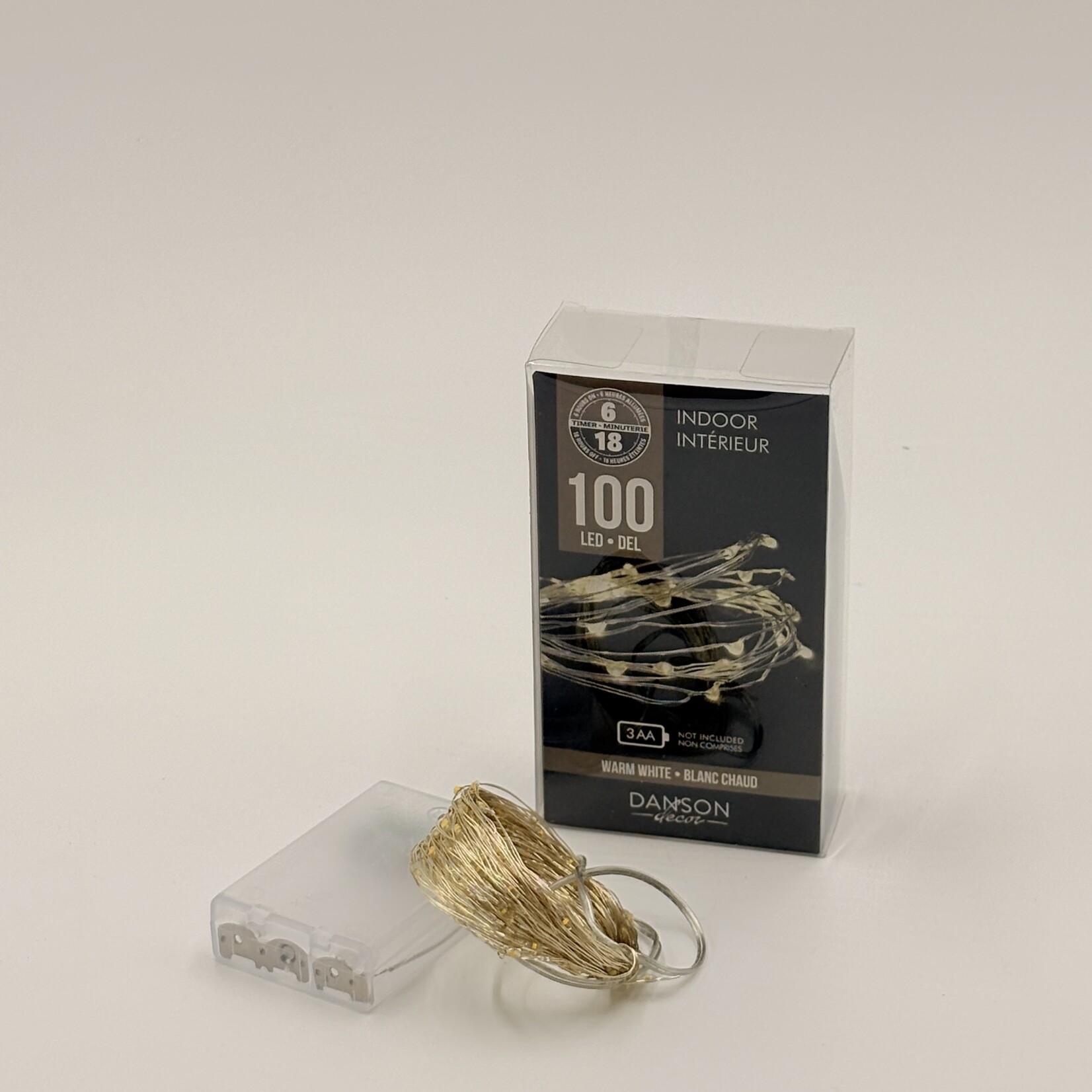 Jeu de 100 lumières micro a Del blanc chaud int par piles