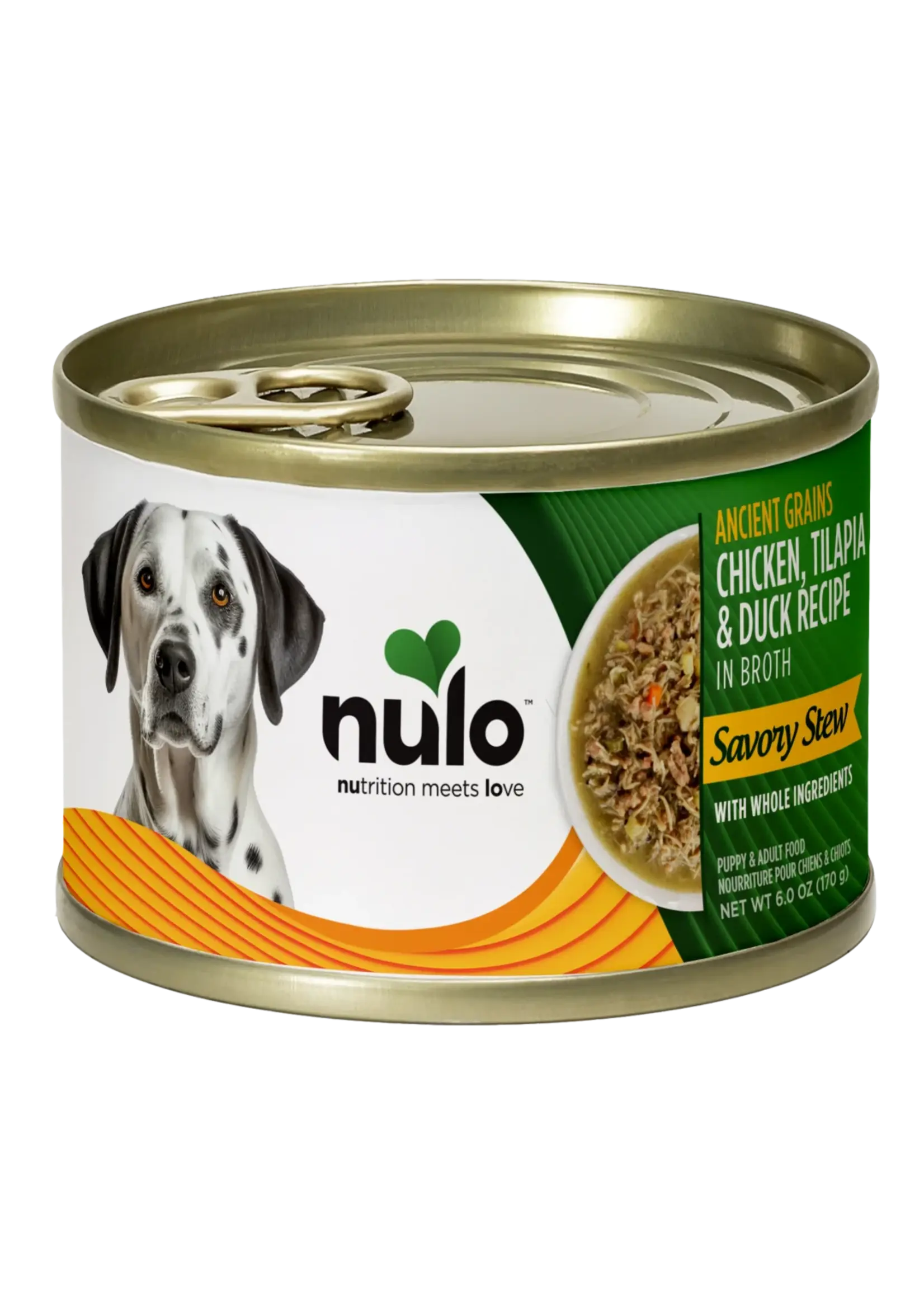 Nulo Nulo Ancient Grains Chicken, Tilapia & Duck Recipe in Broth for Dogs 6oz Can