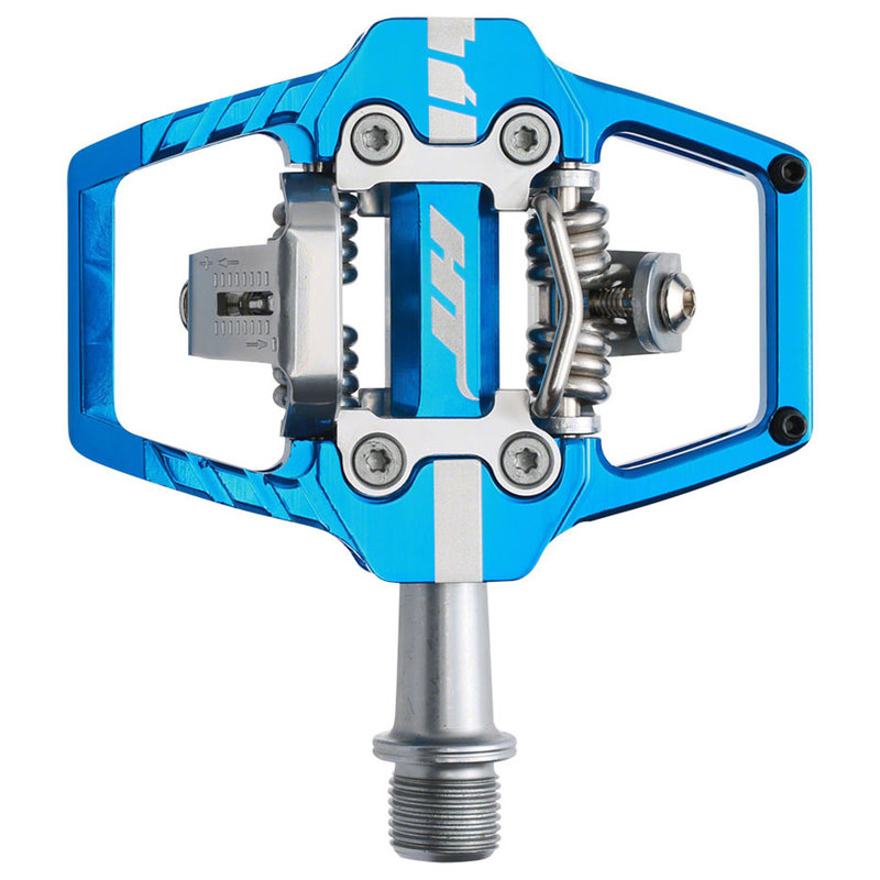 HT COMPONENTS T1 Enduro Race Pedals - Dual Sided Clipless with Platform, Aluminum, 9/16", Marine Blue