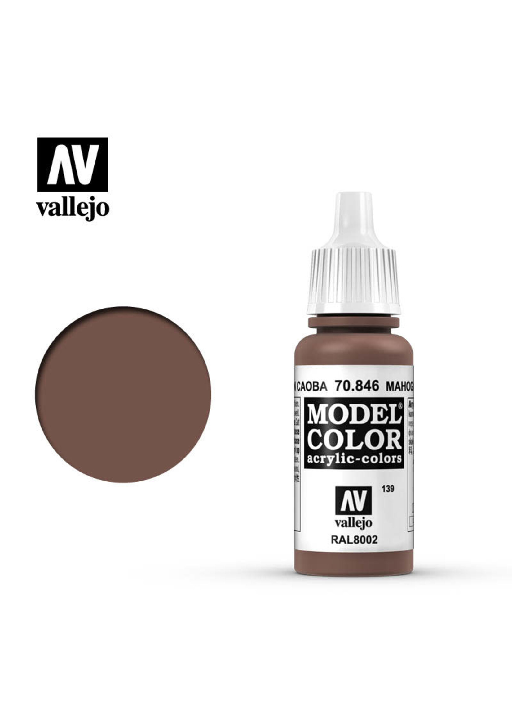 Vallejo 154VAL70846 Model Color Mahogany Brown (17ml)