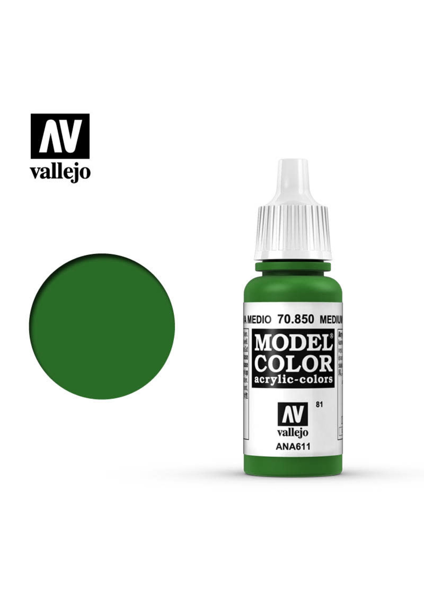 Vallejo 094VAL70850 Model Color Medium Olive (17ml)