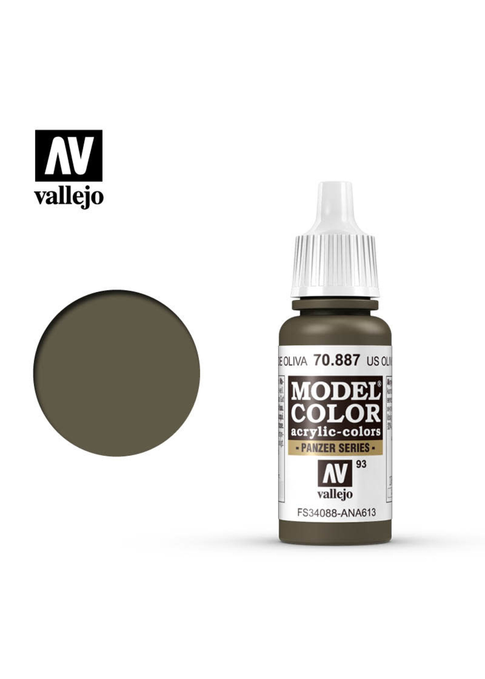 Vallejo VAL70887 Model Color 093 US Olive Drab (17ml)