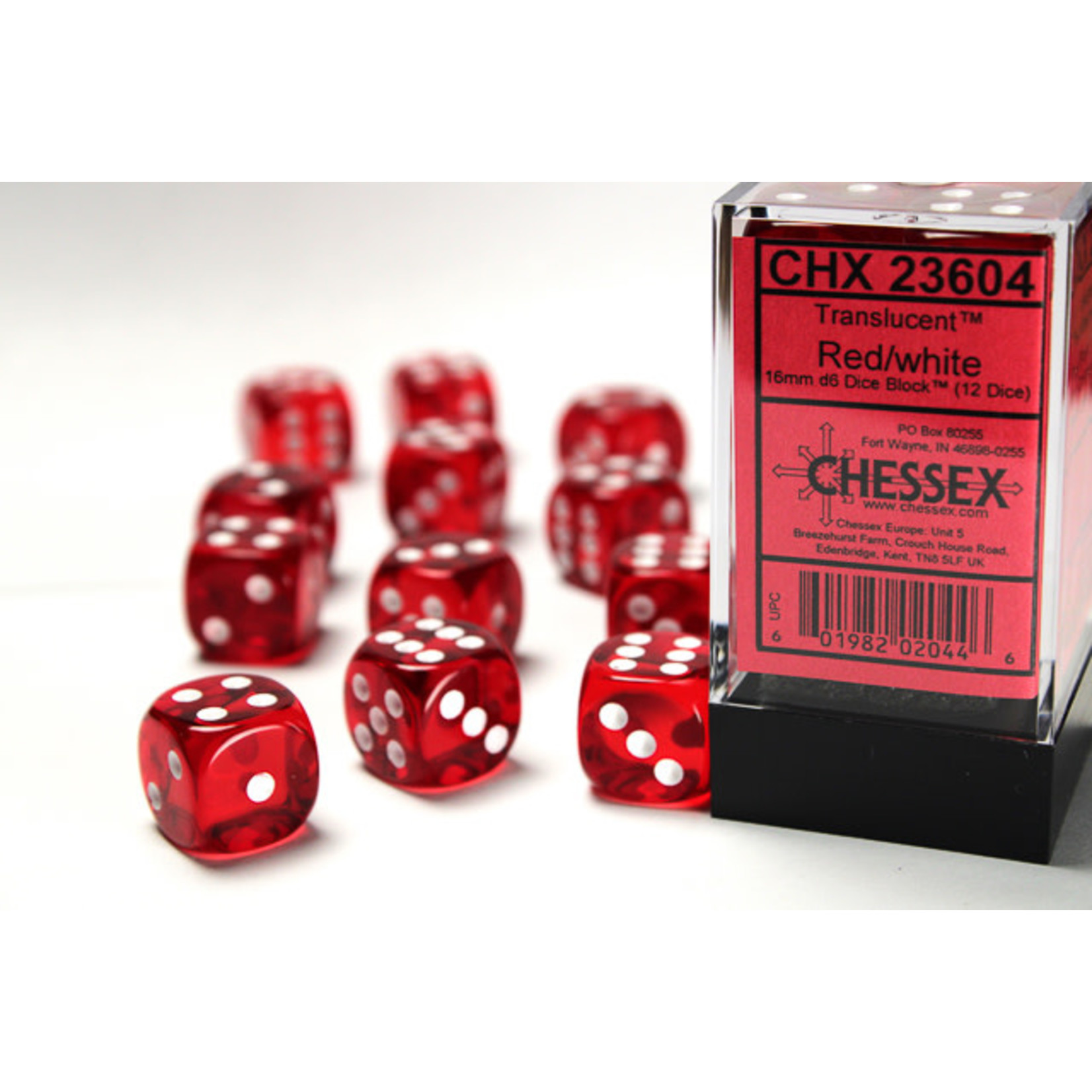 Chessex Dice 16mm 23604 12pc Translucent Red/White