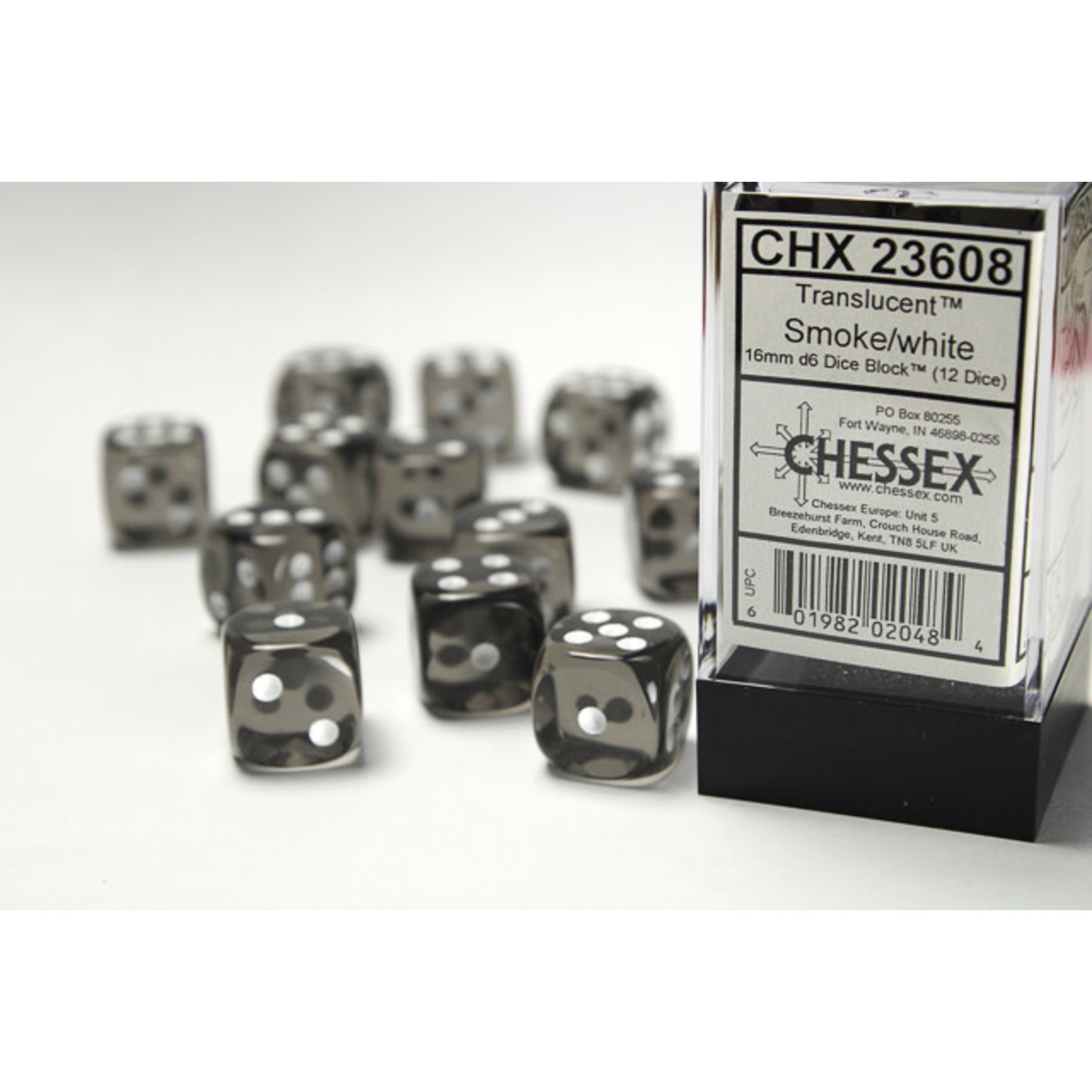 Chessex 23608 Translucent 12pc Smoke/White Dice