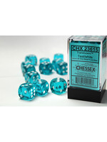 Chessex Dice 16mm 23615 12pc Translucent Teal/White