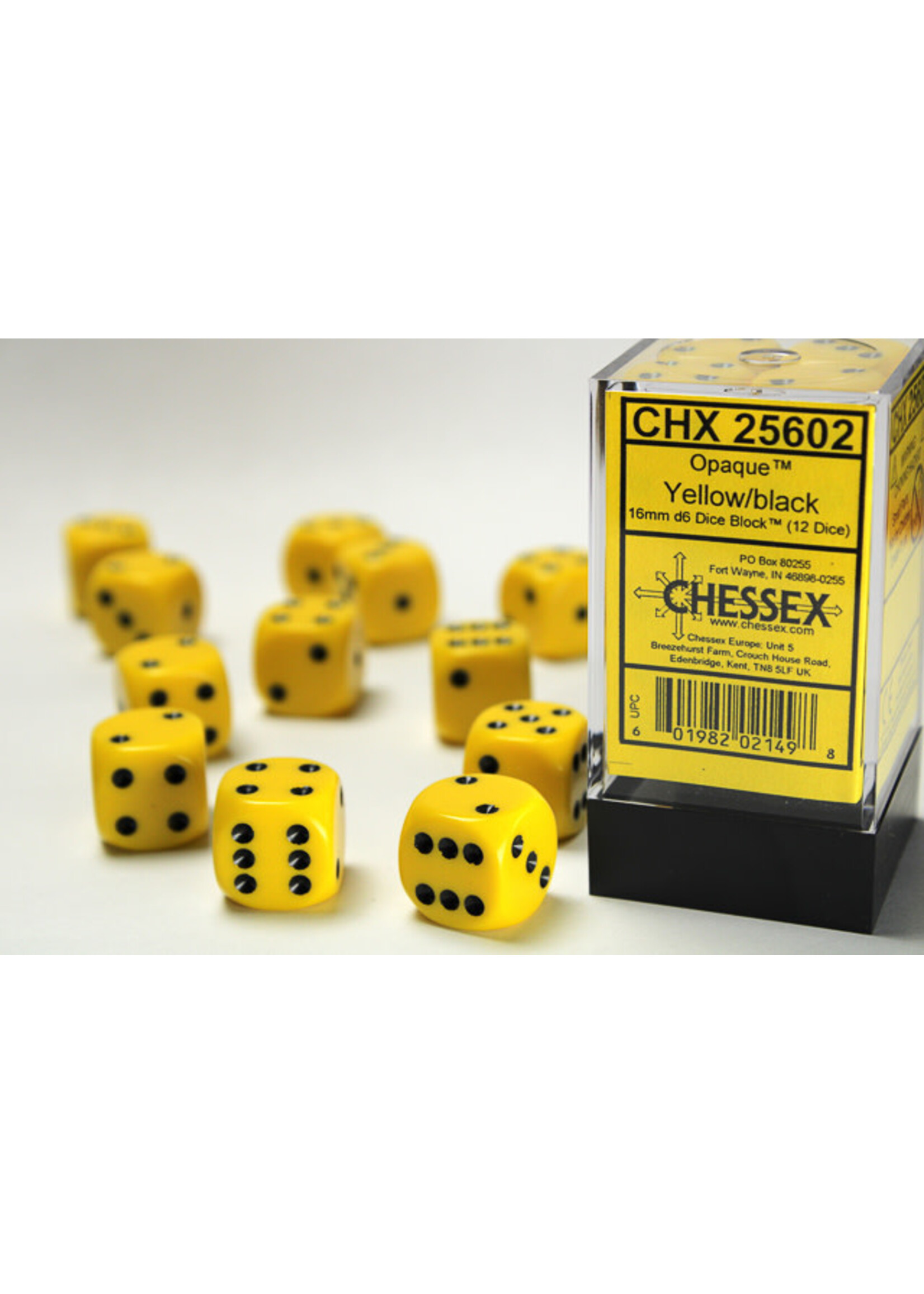 Chessex Dice 16mm 25602 12pc Opaque Yellow/Black