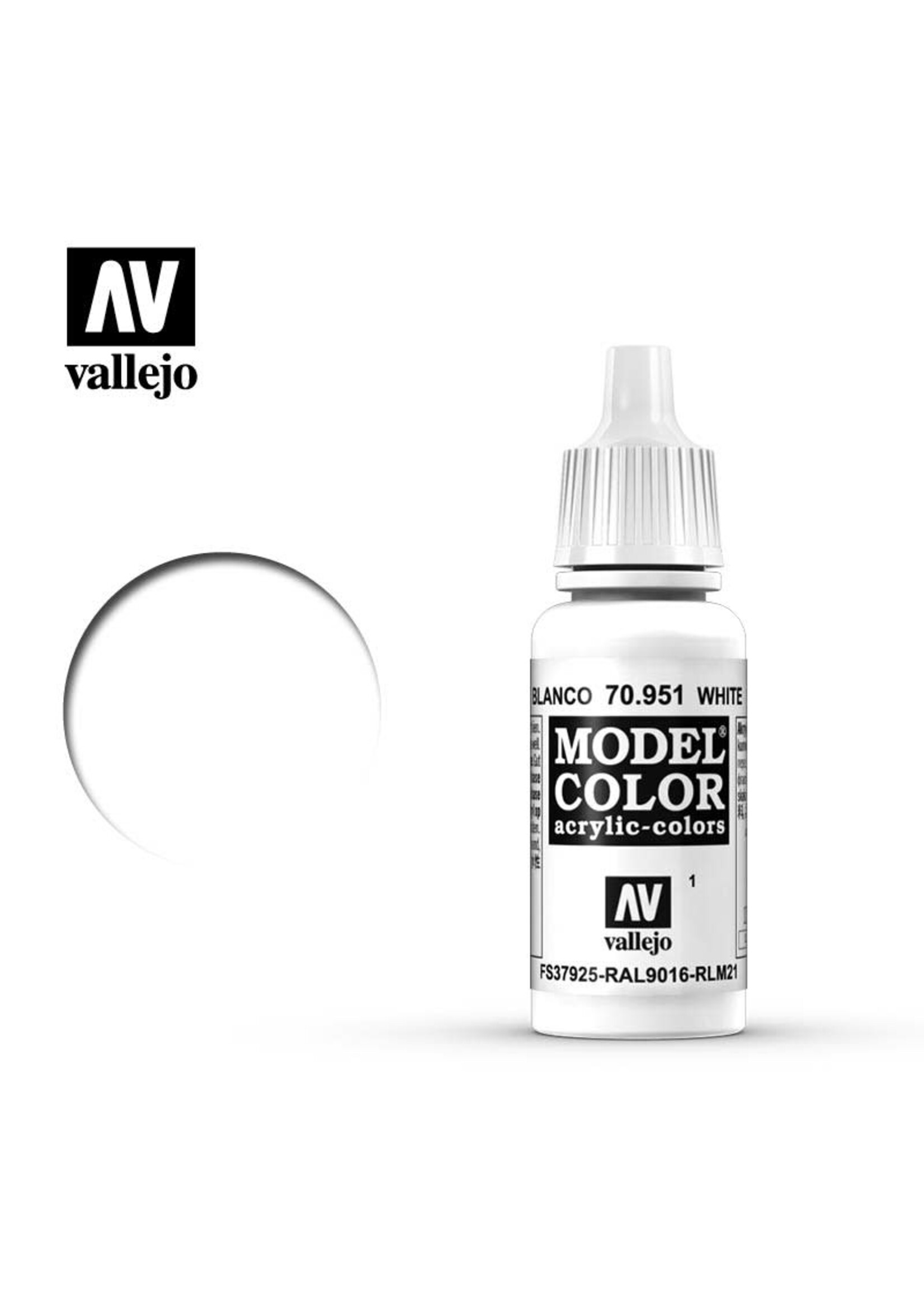 Vallejo VAL70951 #001 Model Color White (17ml)
