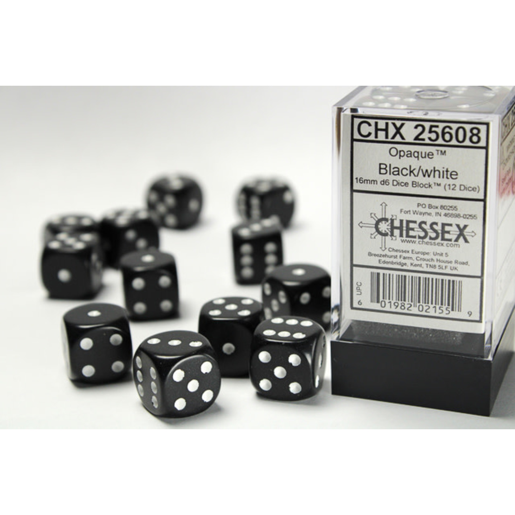 Chessex Dice 16mm 25608 12pc Opaque Black/White