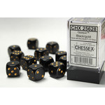 Chessex Dice 16mm 25628 12pc Opaque  Black/Gold
