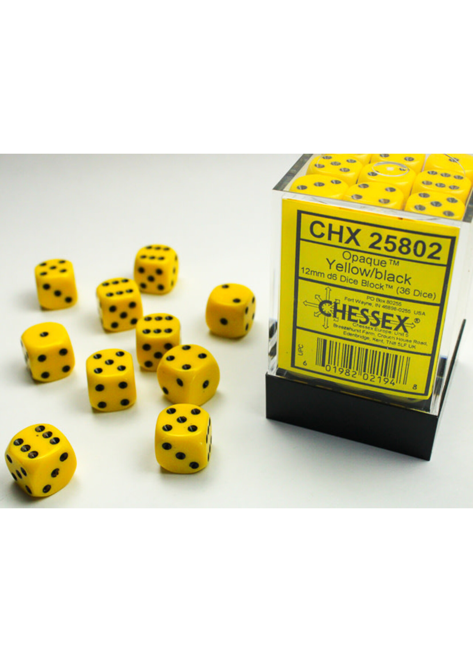 Chessex Dice 12mm 25802 36pc Opaque Yellow/Black