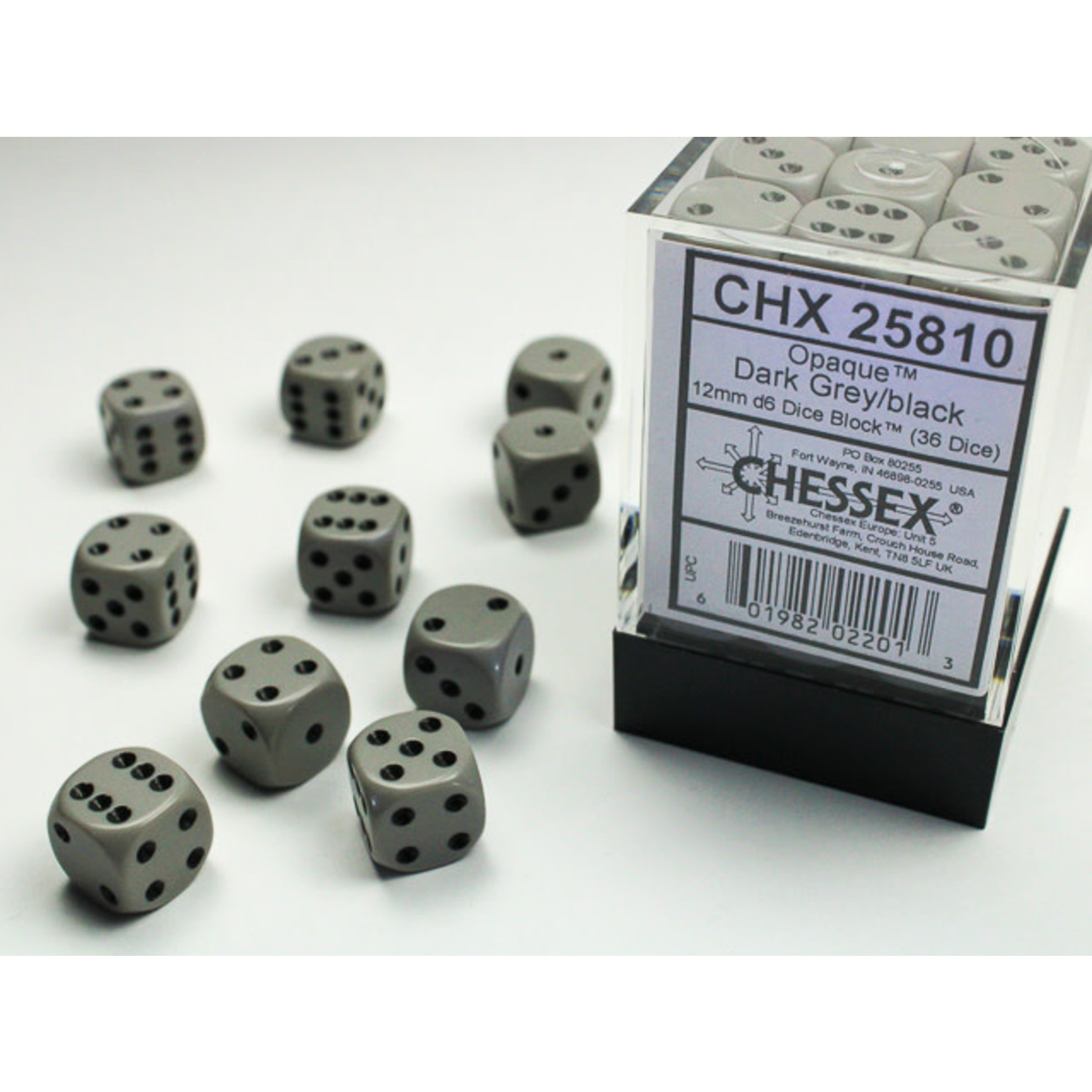 Chessex Dice 12mm 25810 36pc Opaque Grey/Black