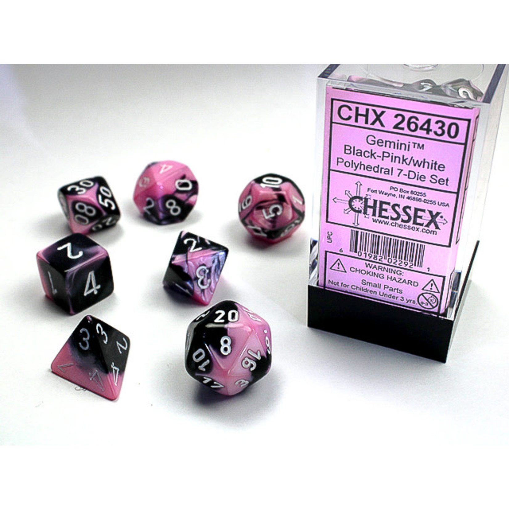 Chessex 26430 Gemini 7pc Black-Pink/White RPG Dice
