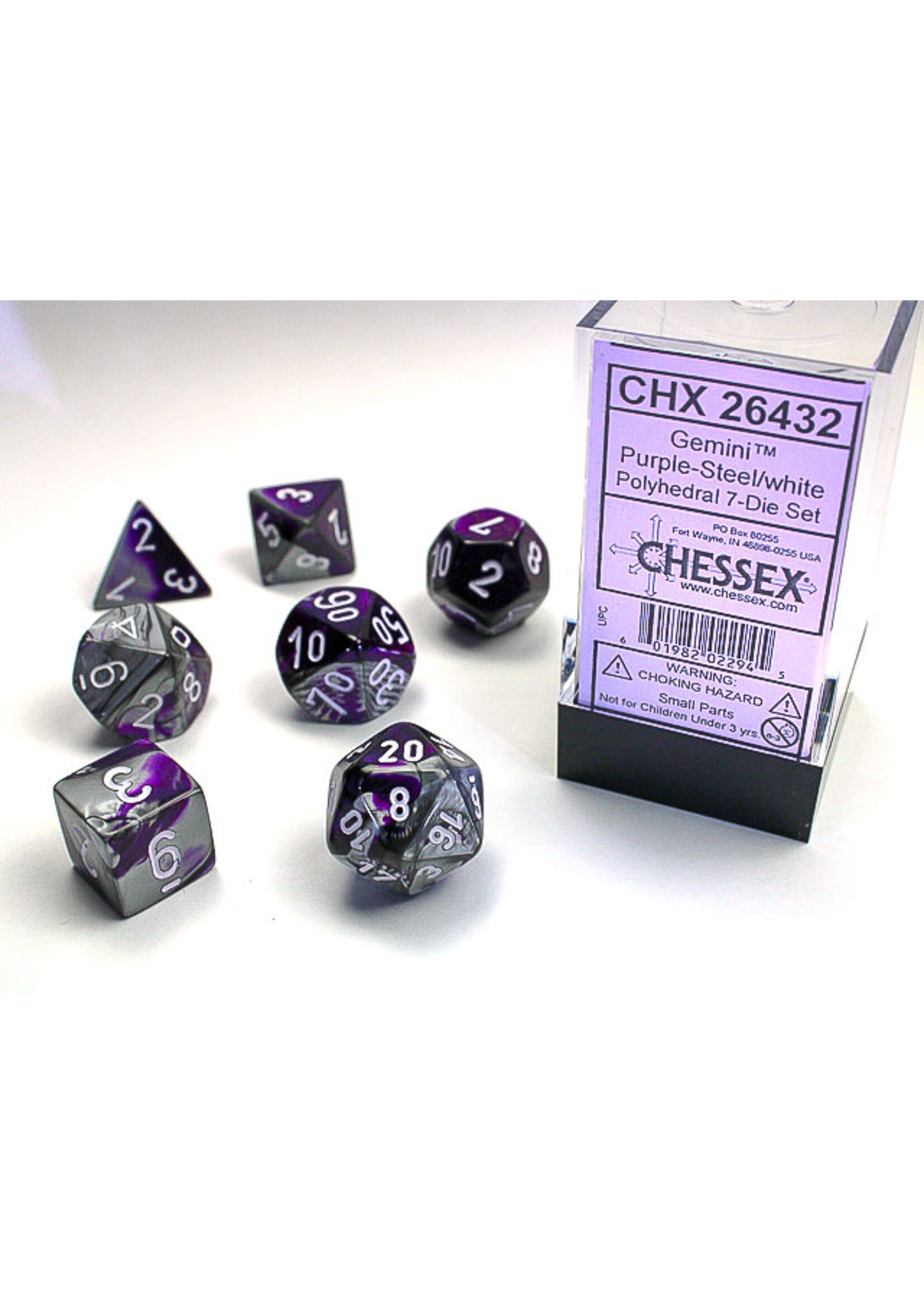 Chessex Dice RPG 26432 7pc Gemini Purple Steel/White