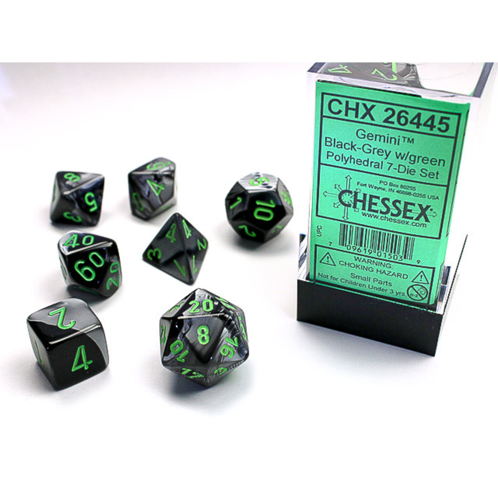 Chessex Dice RPG 26445 7pc Gemini Black-Grey/Green