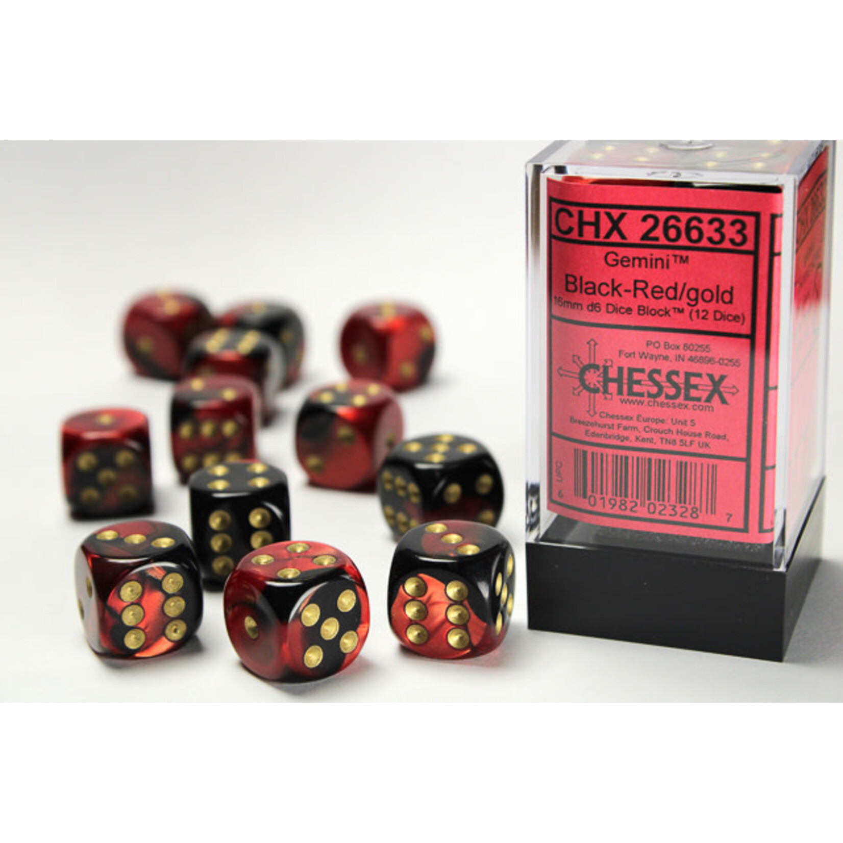 Chessex Dice 16mm 26633 12pc Gemini  Black Red/Gold