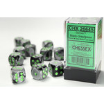 Chessex Dice 16mm 26645 12pc Gemini Black-Grey/Green