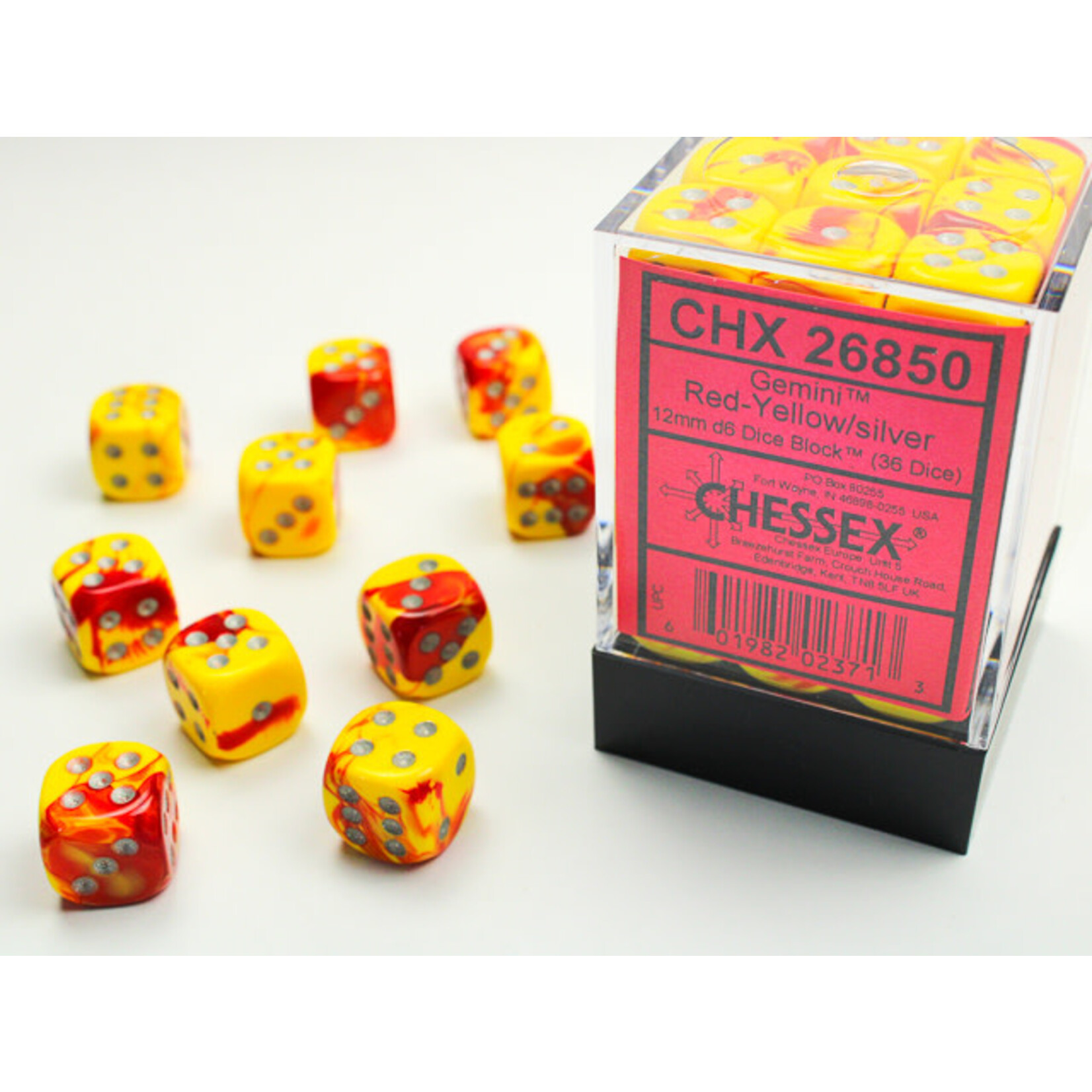 Chessex ***Dice 12mm 26850 36pc Gemini Red-Yellow/Silver
