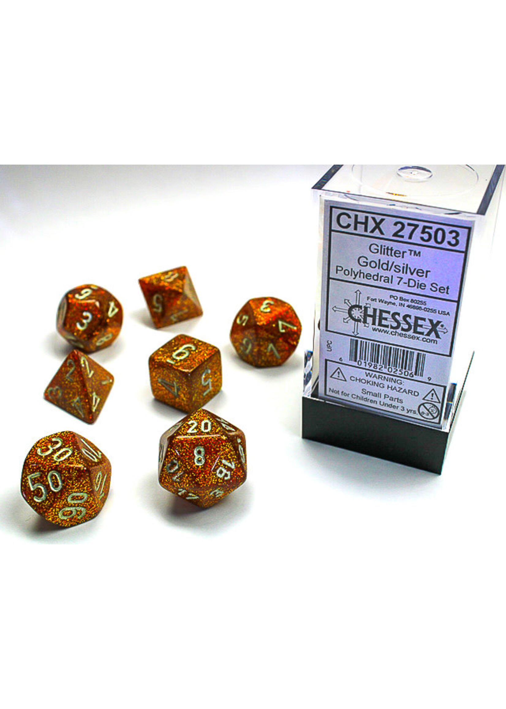 Tier 2 T2 RPG Dice 7pc Glitter Gold/Silver