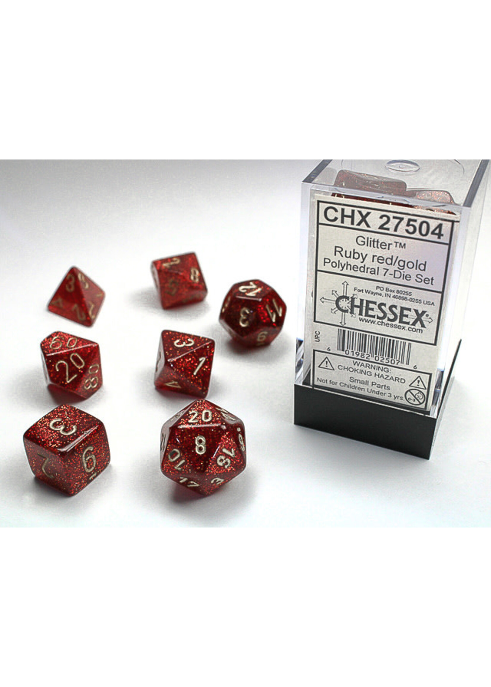 Chessex Dice RPG 27504 7pc Glitter Ruby/Gold