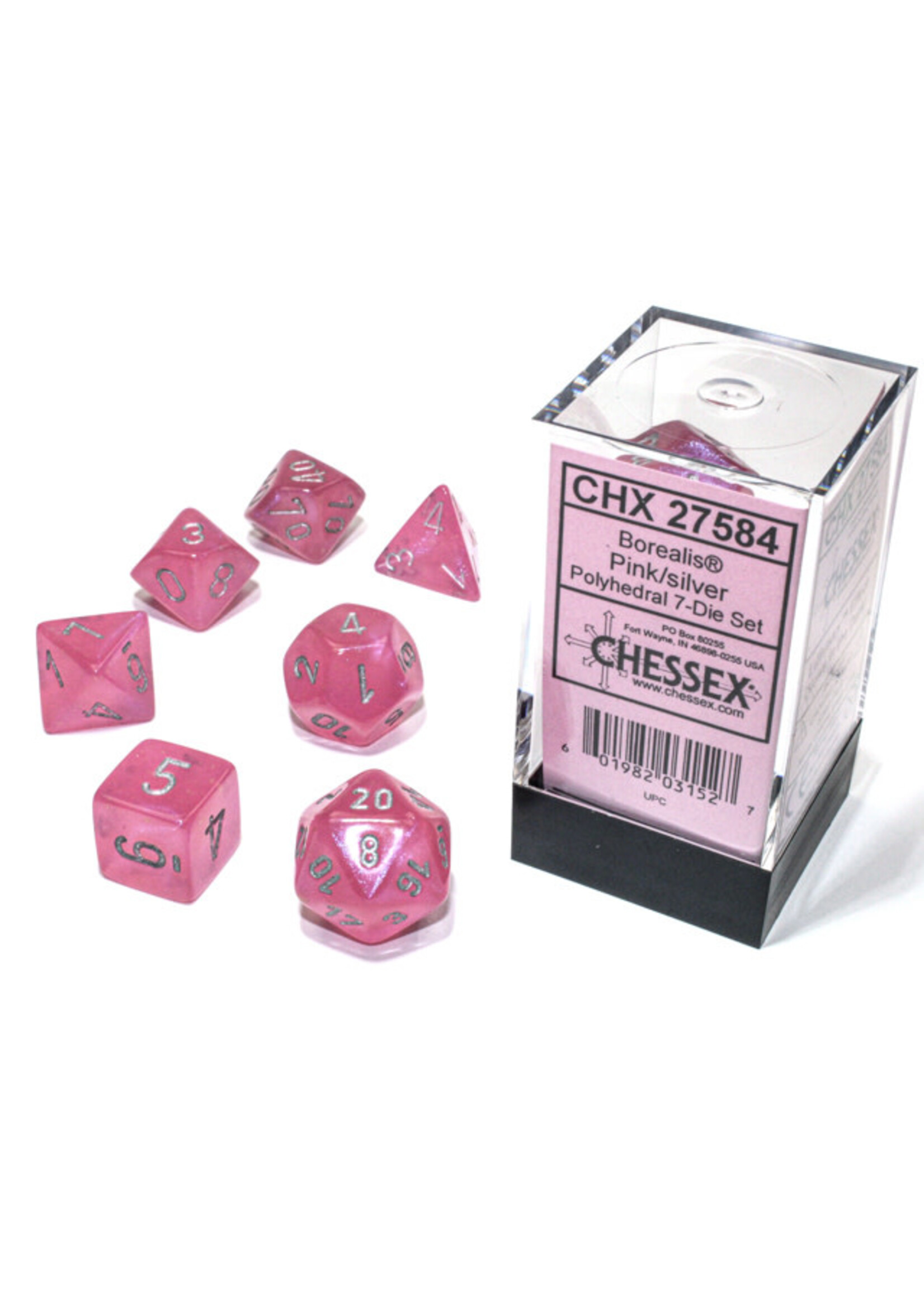 Chessex Dice RPG 27584 7pc Borealis Pink/Silver Luminary
