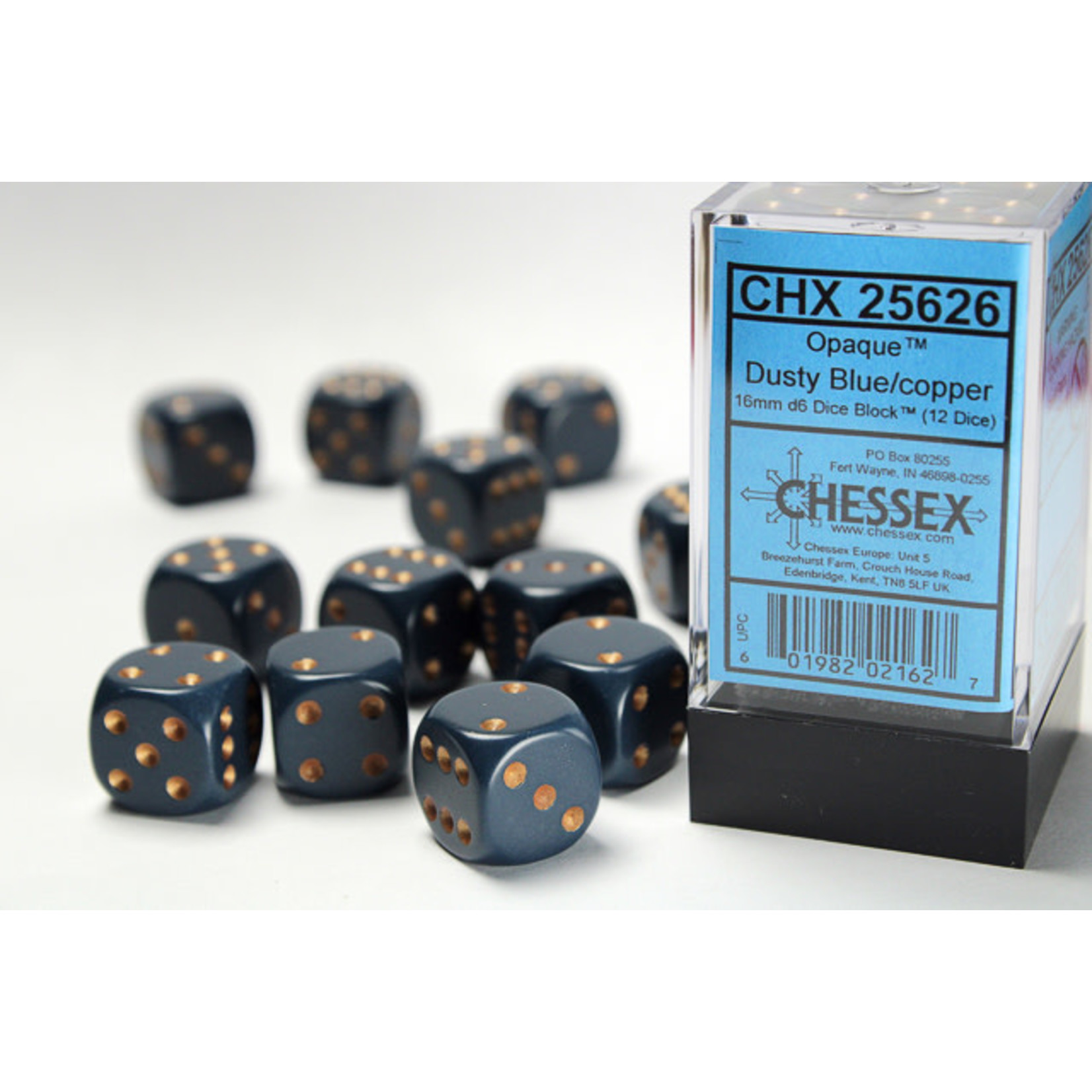 Chessex 25626 Opaque 12pc Dusty Blue/Gold Dice