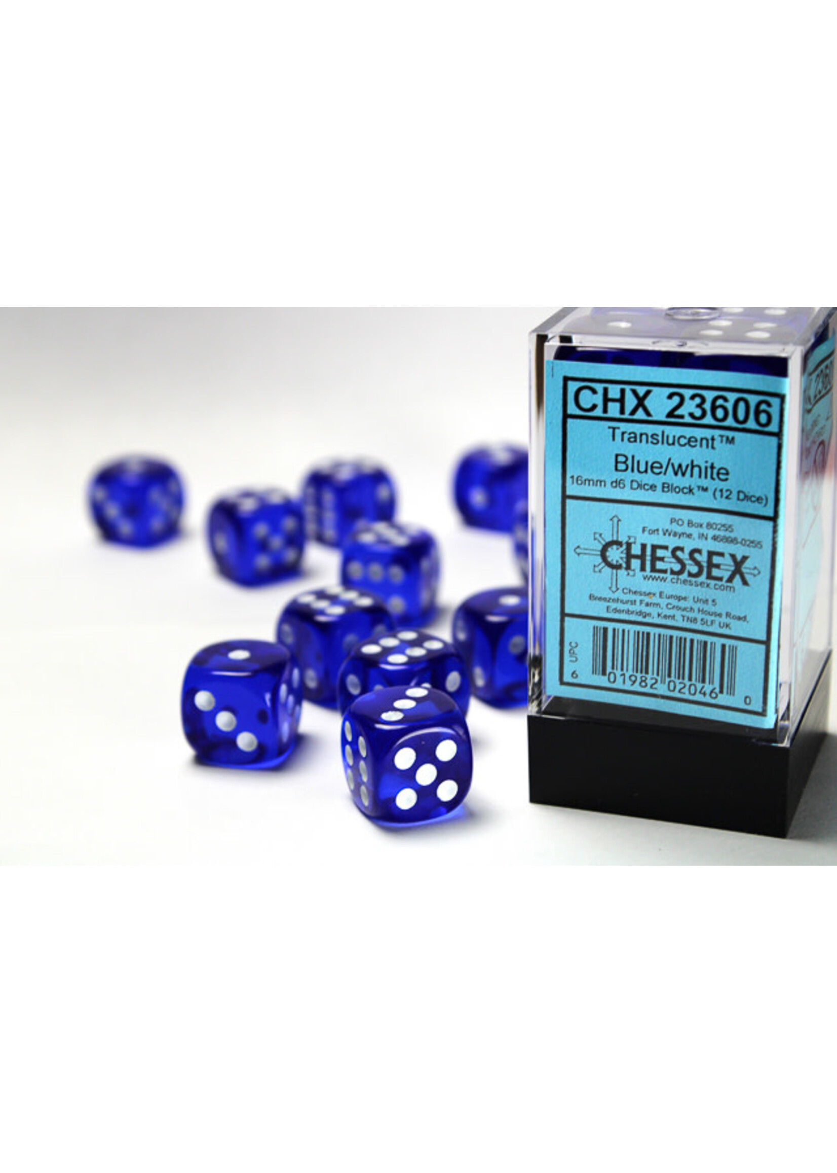 Chessex Dice 16mm 23606 12pc Translucent Blue/White