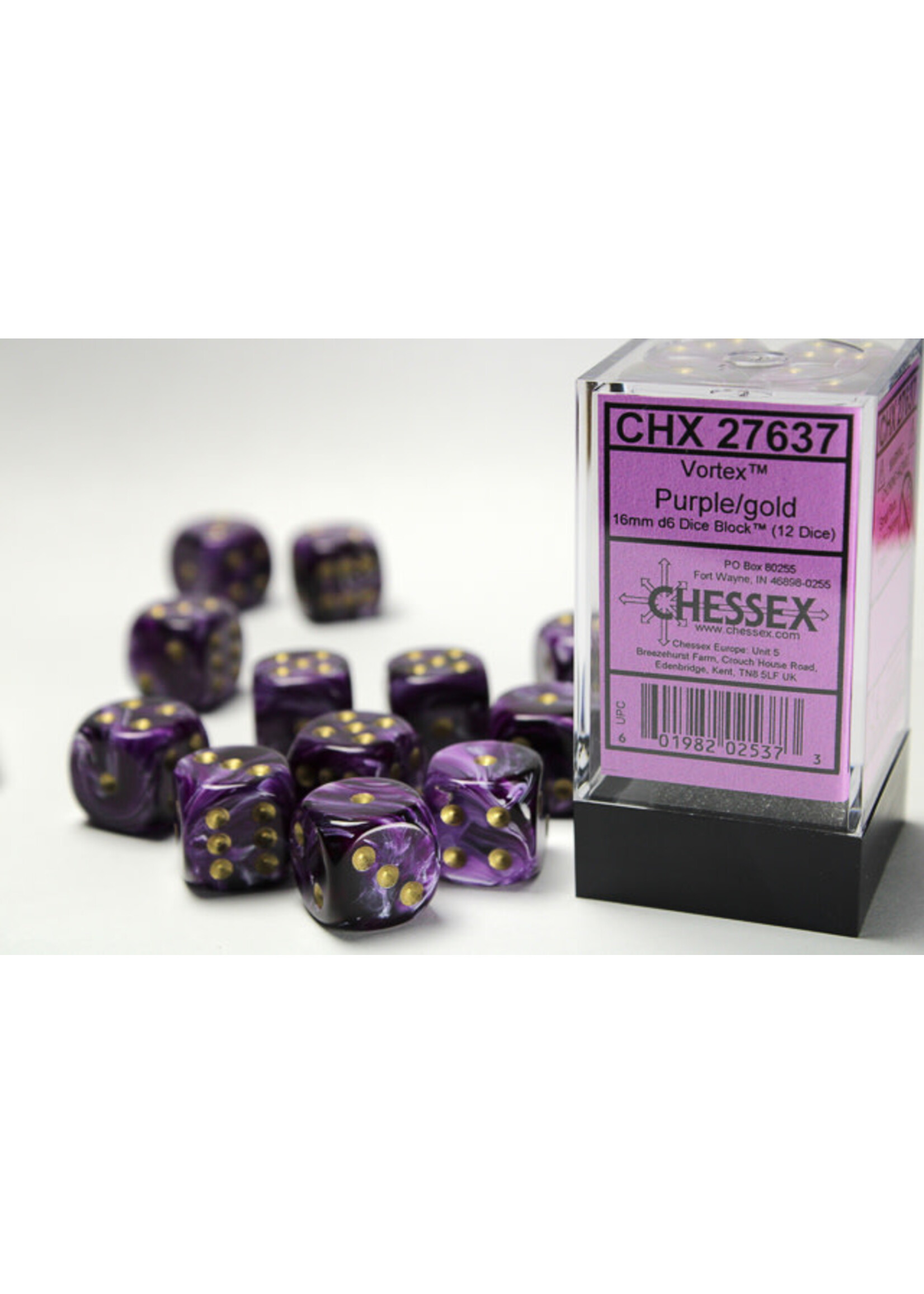 Chessex Dice 16mm 27637 12pc Vortex Purple/Gold