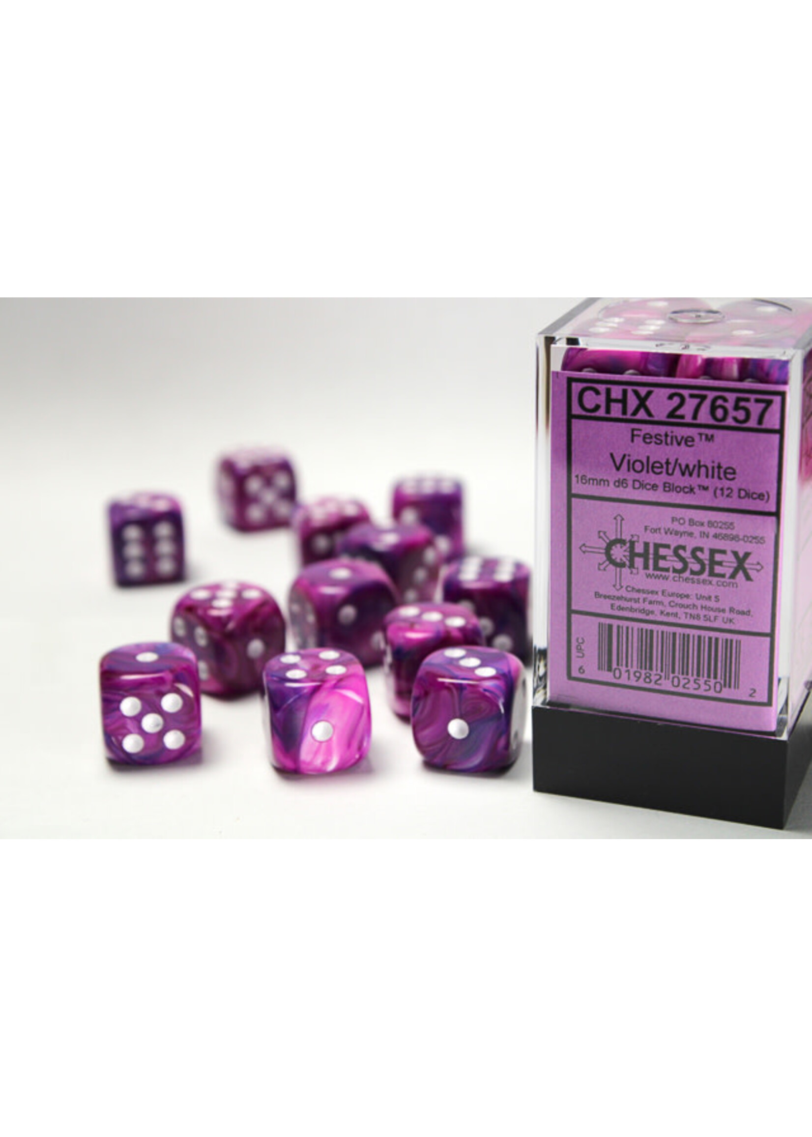 Chessex ***Dice 16mm 27657 12pc Festive  Violet/White