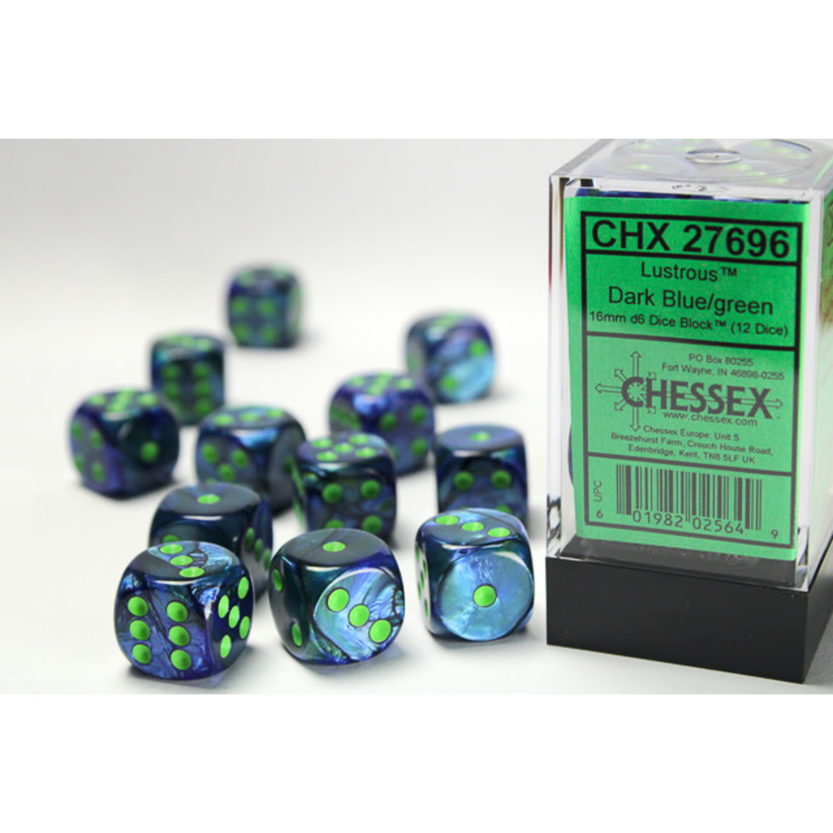 Chessex Dice 16mm 27696 12pc Lustrous Dark Blue/Green - CompuSoft 