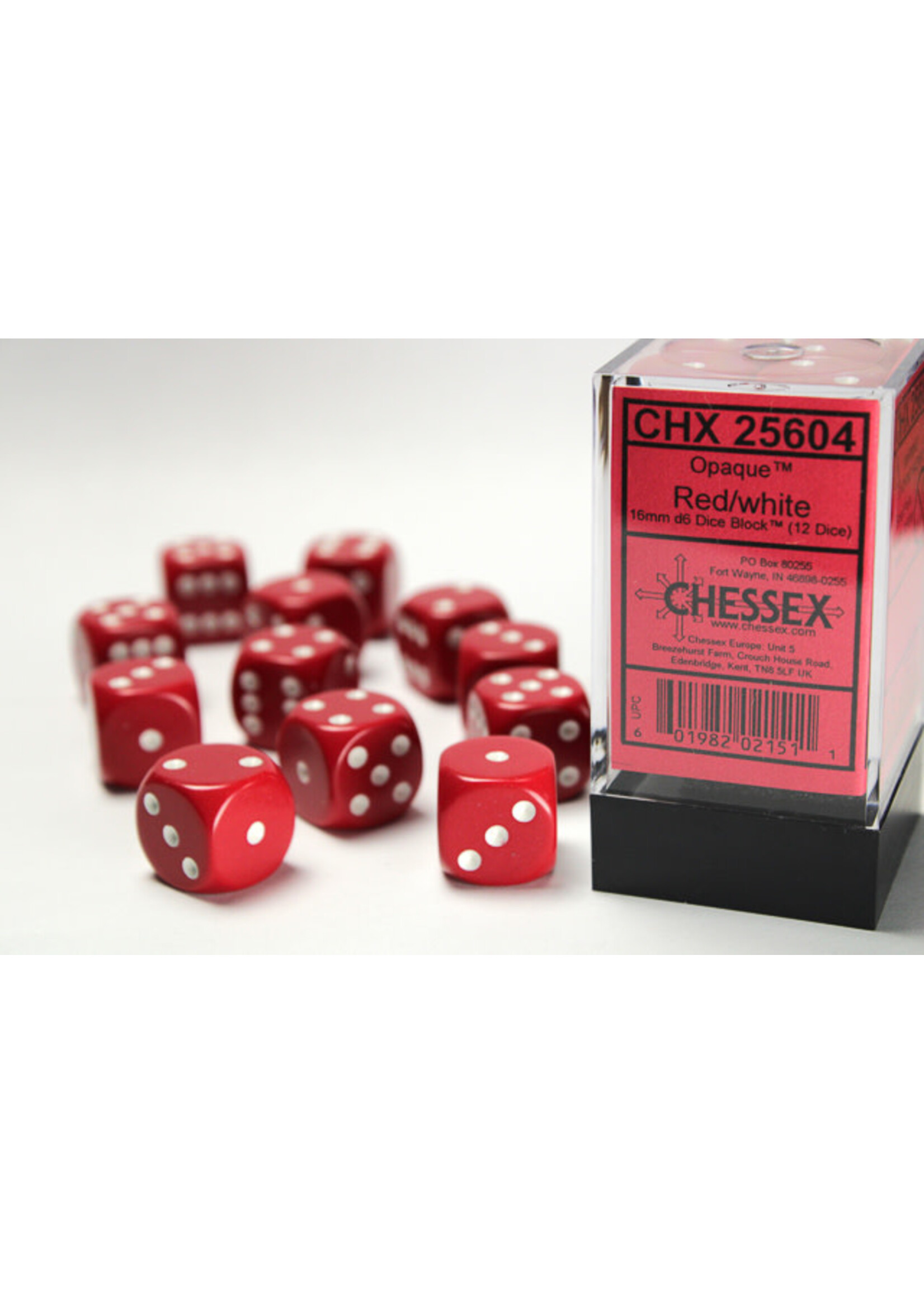 Chessex Dice 16mm 25604 12pc Opaque Red/White