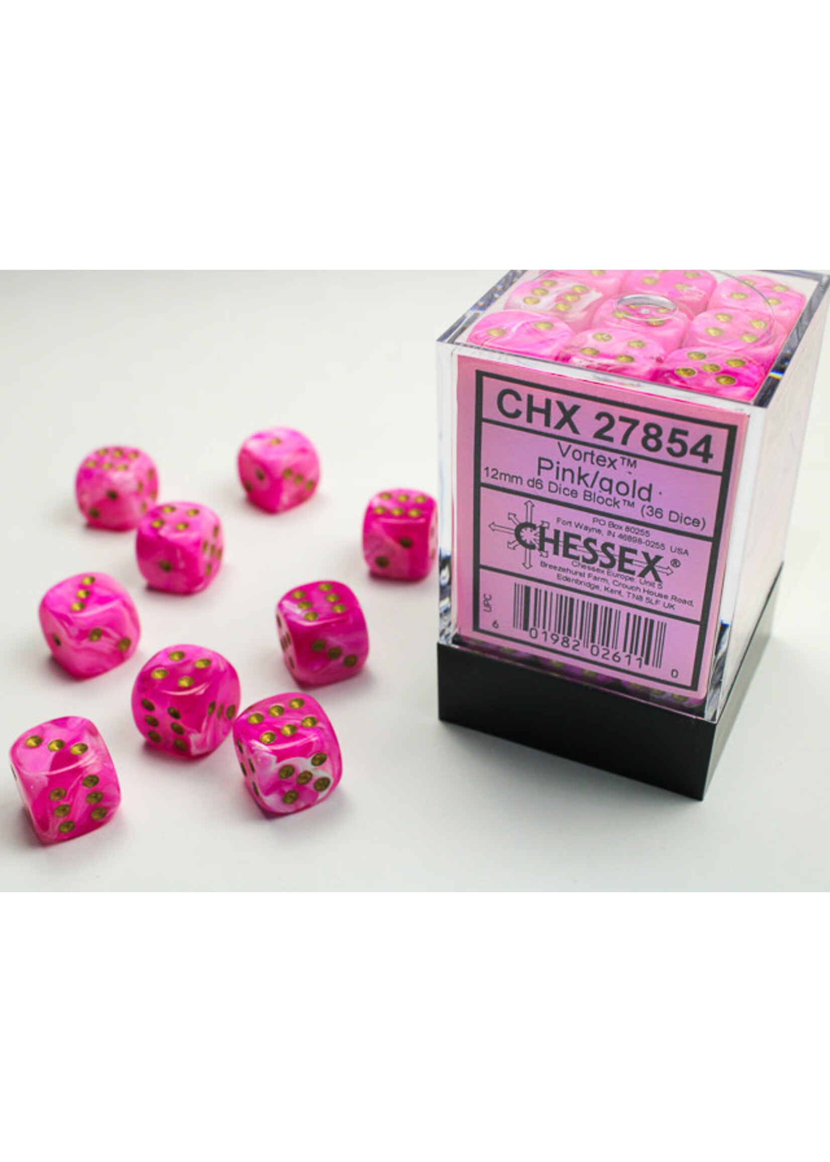 Chessex ***Dice 12mm 27854 36pc Vortex Pink Gold