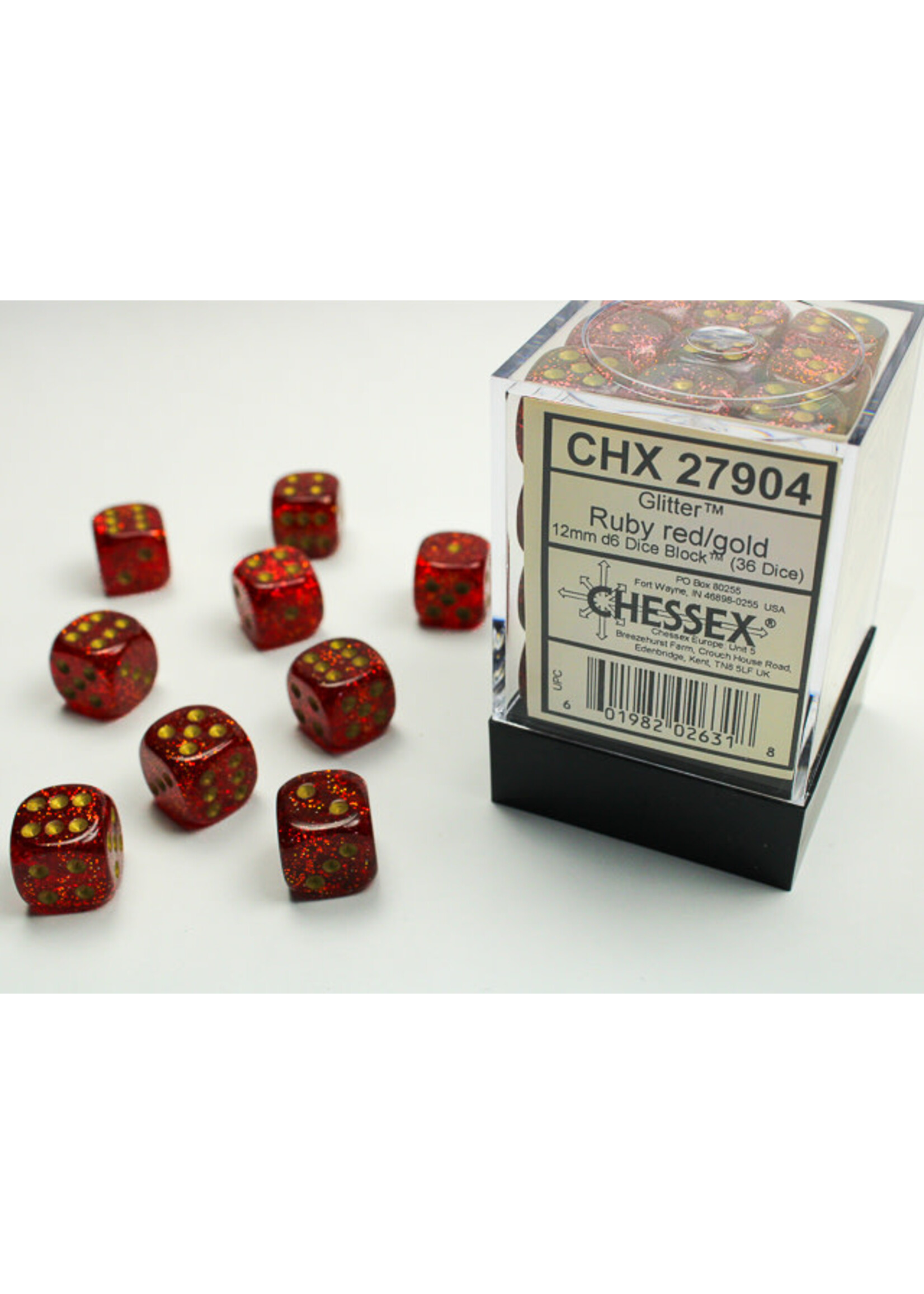 Chessex ***Dice 12mm 27904 36pc Glitter  Ruby/Gold
