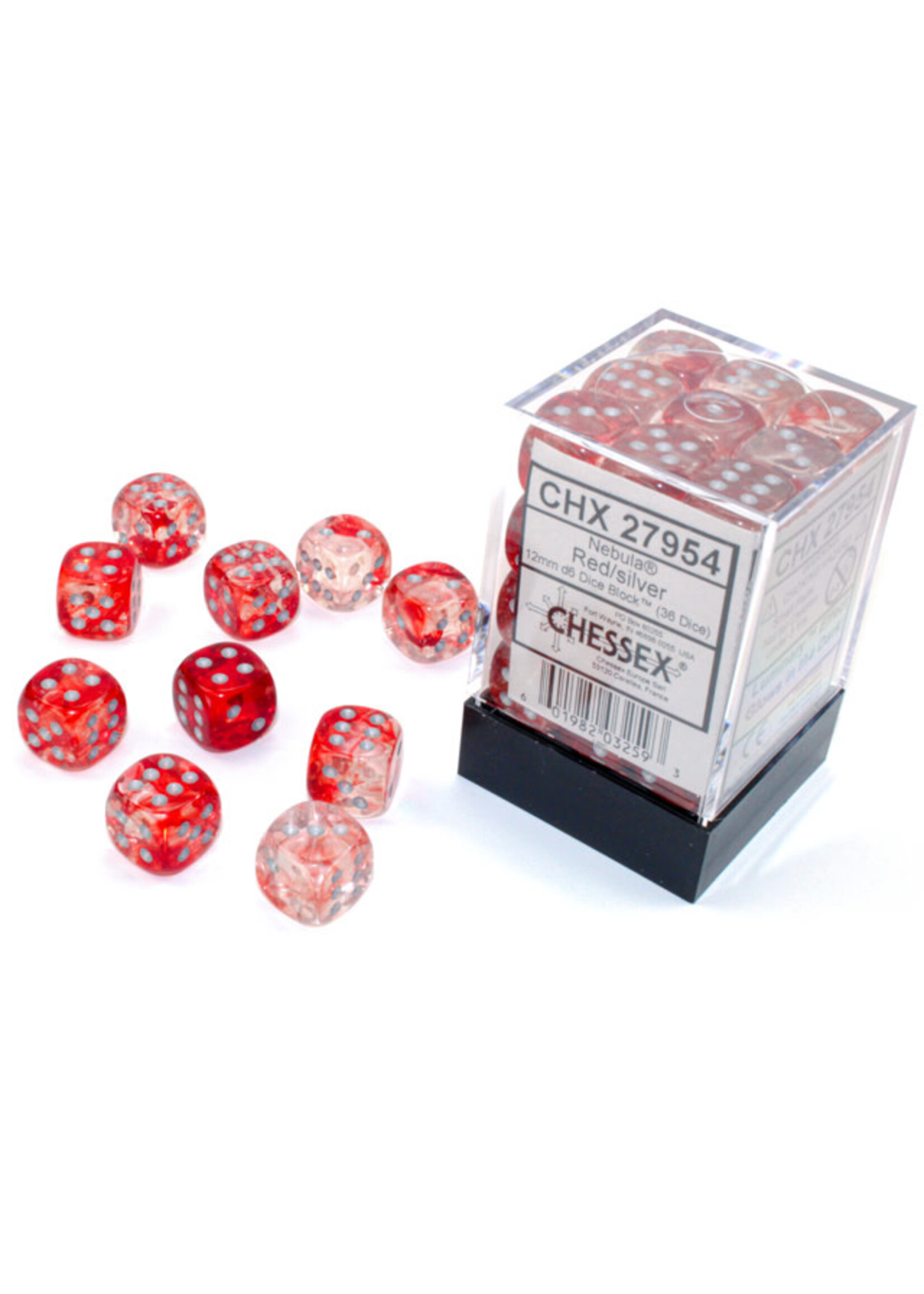 Chessex ***Dice 16mm 27954 36pc Nebula Red/Silver Luminary