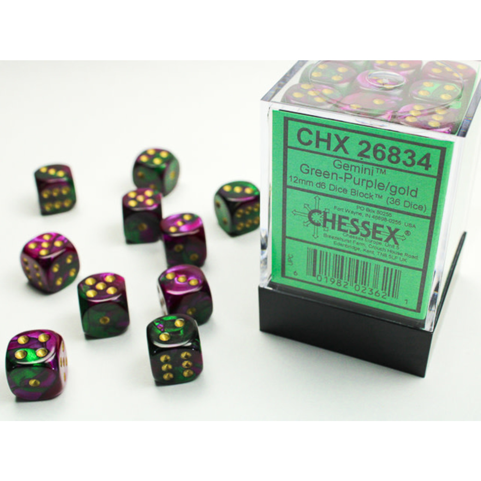 Chessex Dice 12mm 26834 36pc Gemini Green Purple/Gold