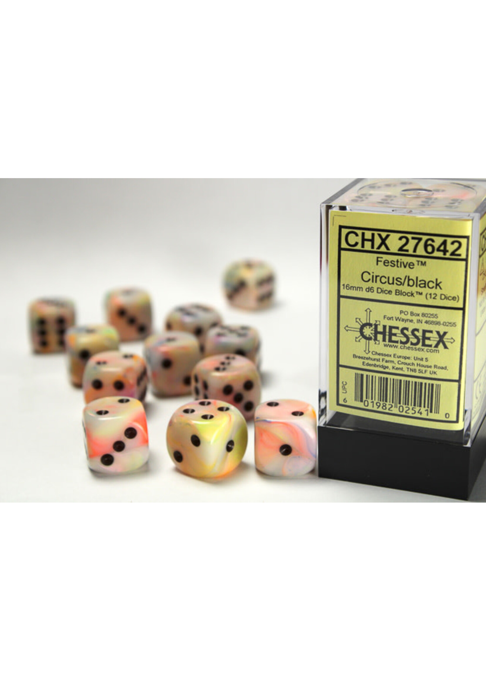 Chessex Dice 16mm 27642 12pc Festive Circus/Black