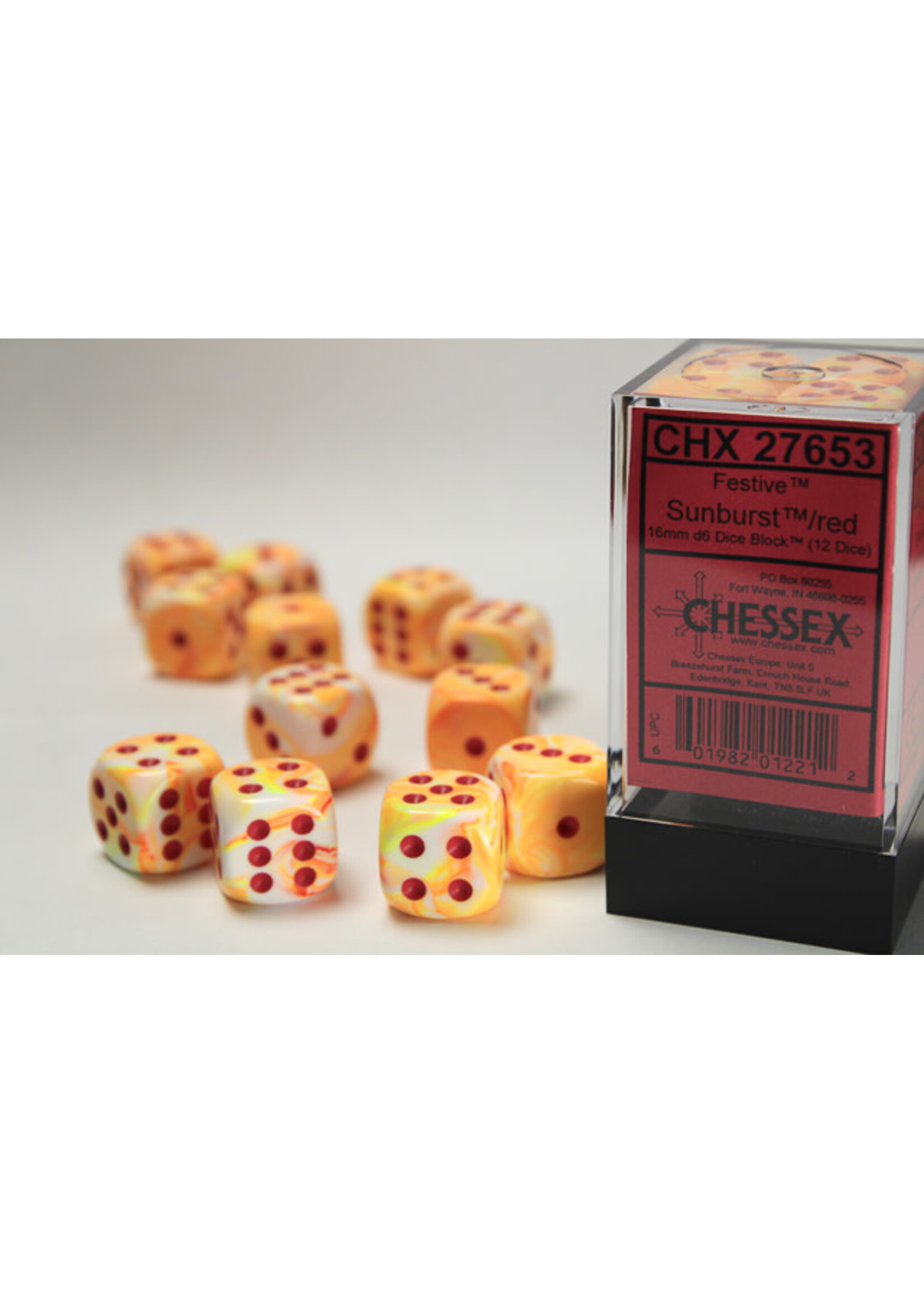 Chessex Dice 16mm 27653 12pc Festive Sunburst/Red