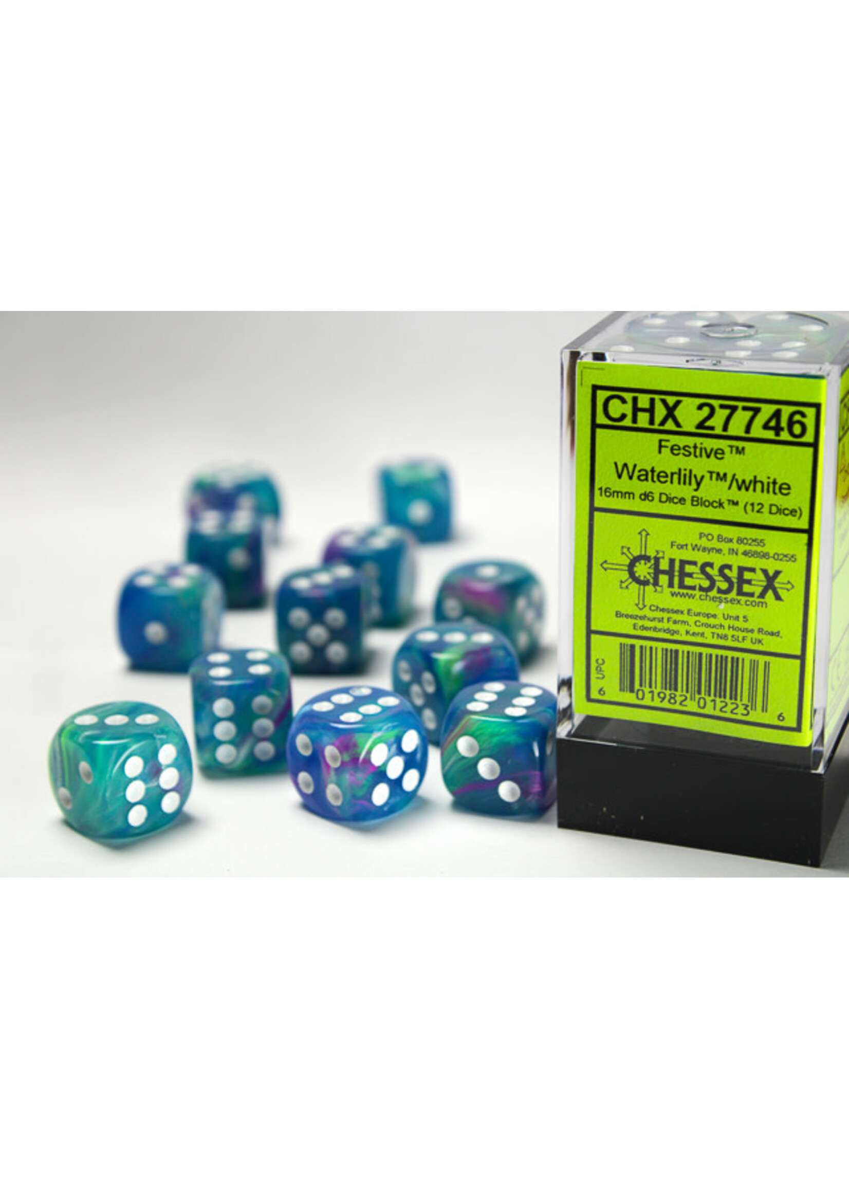 Chessex Dice 16mm 27746 12pc Festive Waterlily/White