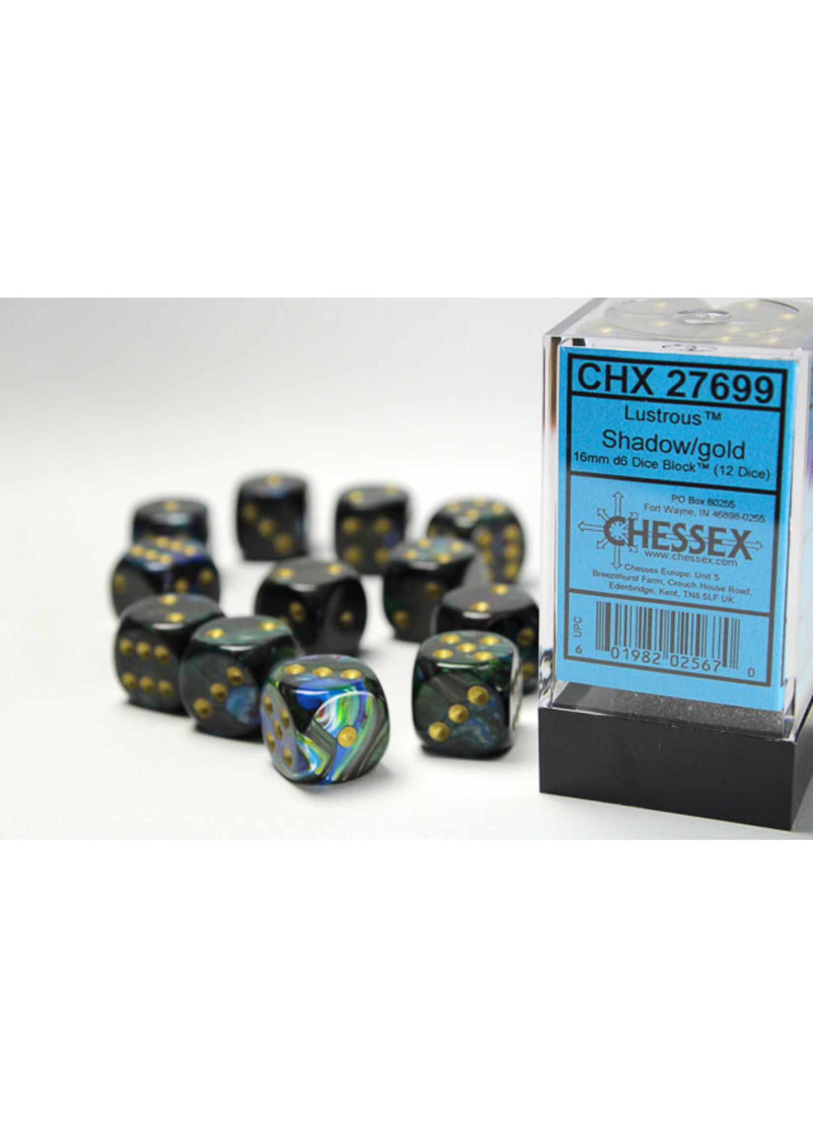 Chessex ***Dice 16mm 27699 12pc Lustrous Shadow/Gold