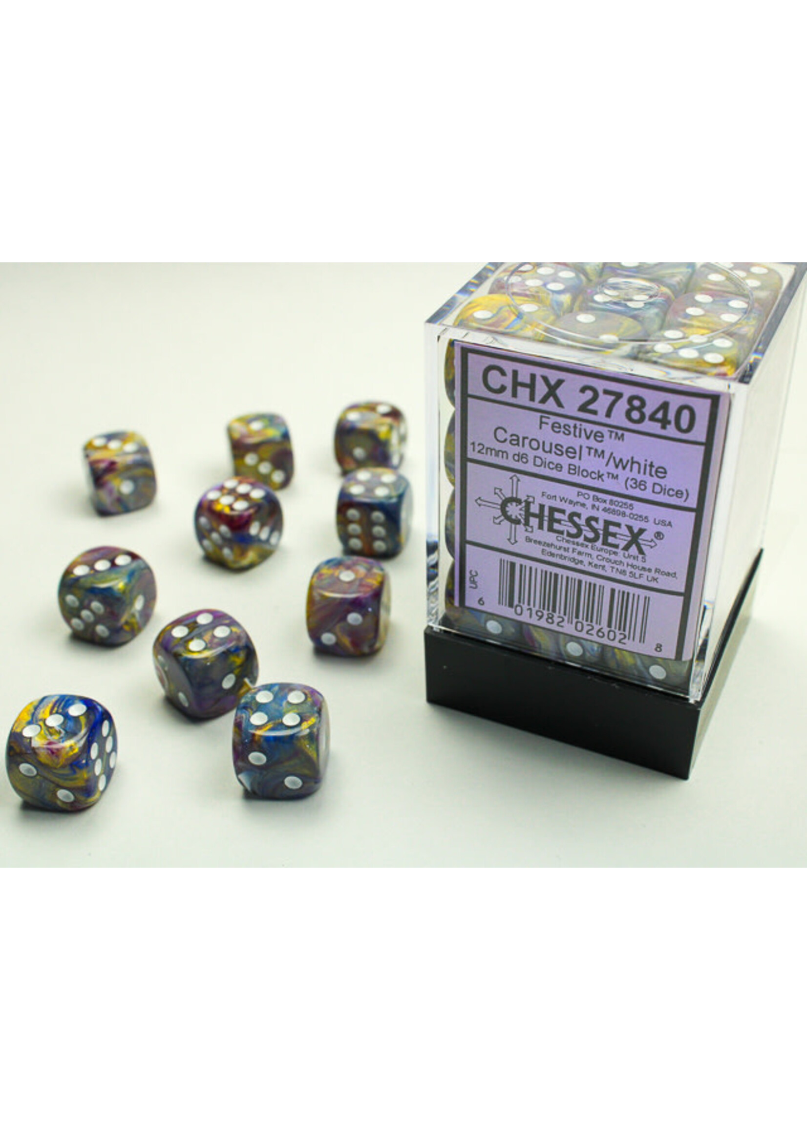 Chessex ***Dice 12mm 27840 36pc Festive Carousel/White