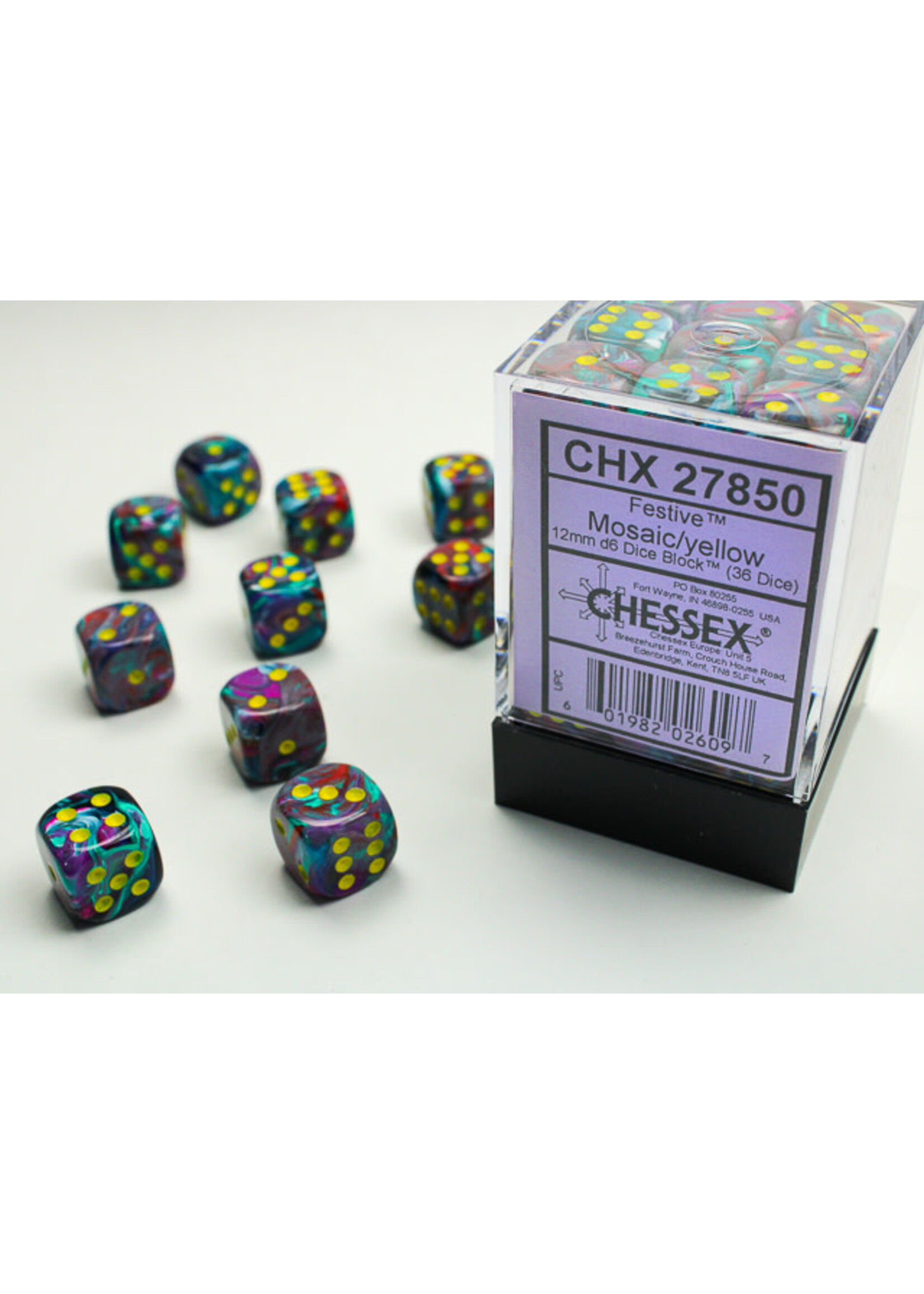 Chessex ***Dice 12mm 27850 36pc Festive Mosaic/Yellow