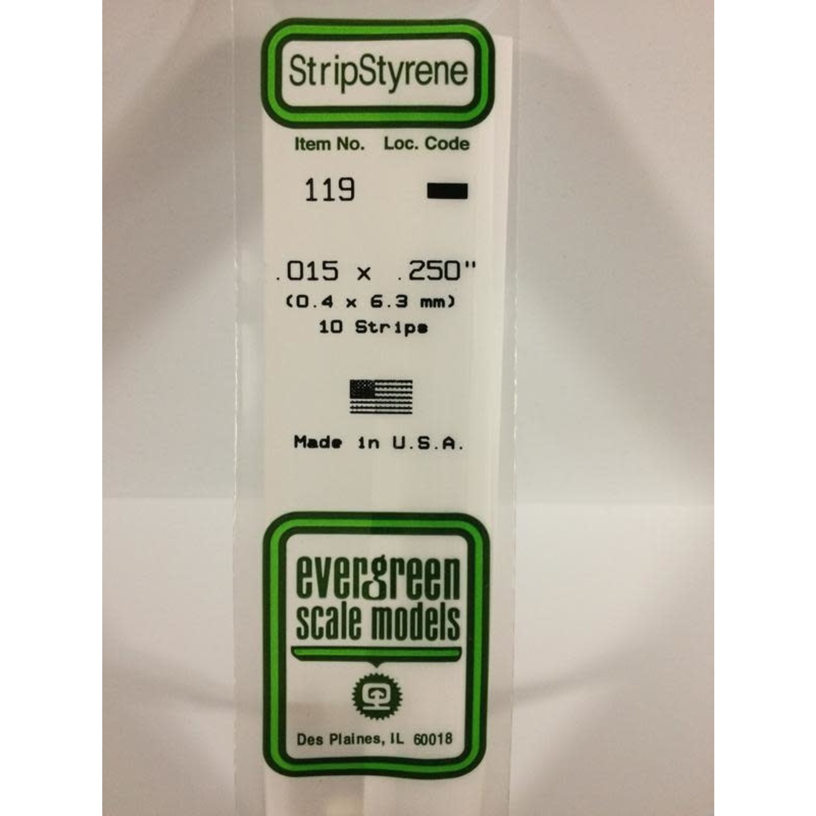 Evergreen Scale Models EVE119 Styrene .015x.250 Strip (10pc)
