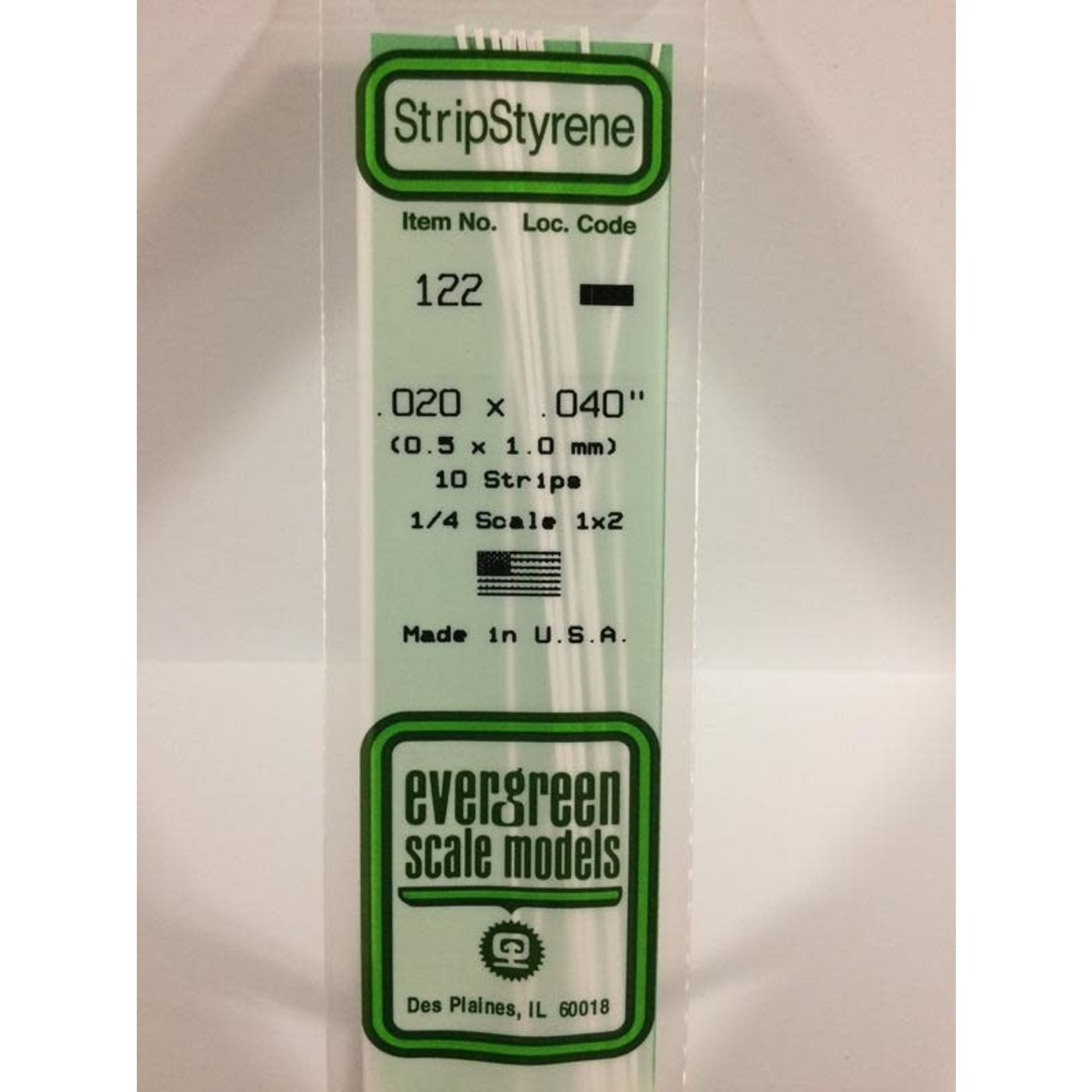 Evergreen Scale Models EVE122 Styrene .020x.040 Strip (10pc)