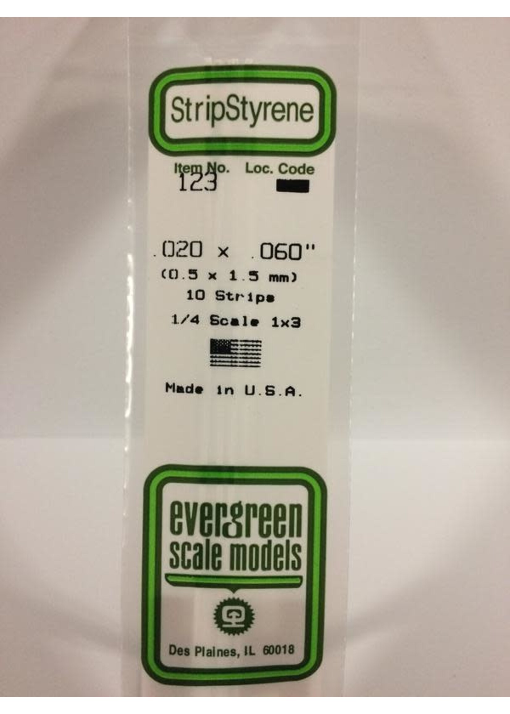 Evergreen Scale Models EVE123 Styrene .020x.060 Strip (10pc)