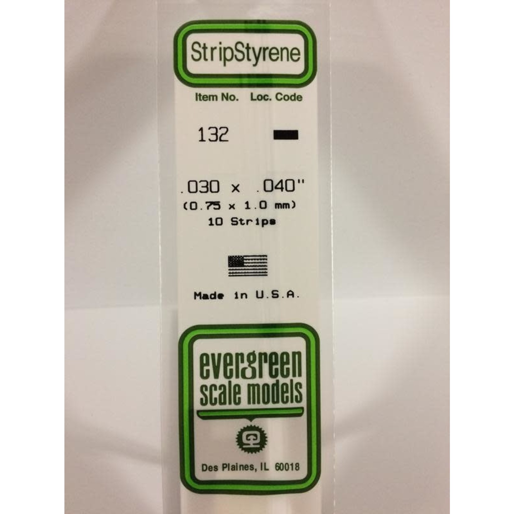 Evergreen Scale Models EVE132 Styrene .030x.040 Strip (10pc)