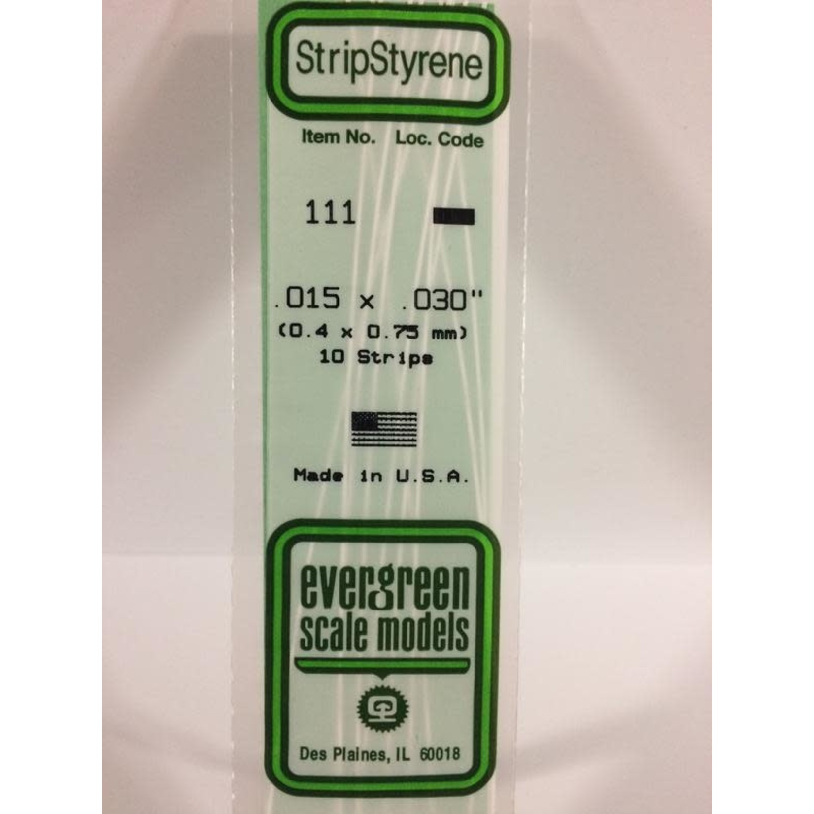 Evergreen Scale Models EVE111 Styrene .015x.030 Strip (10pc)