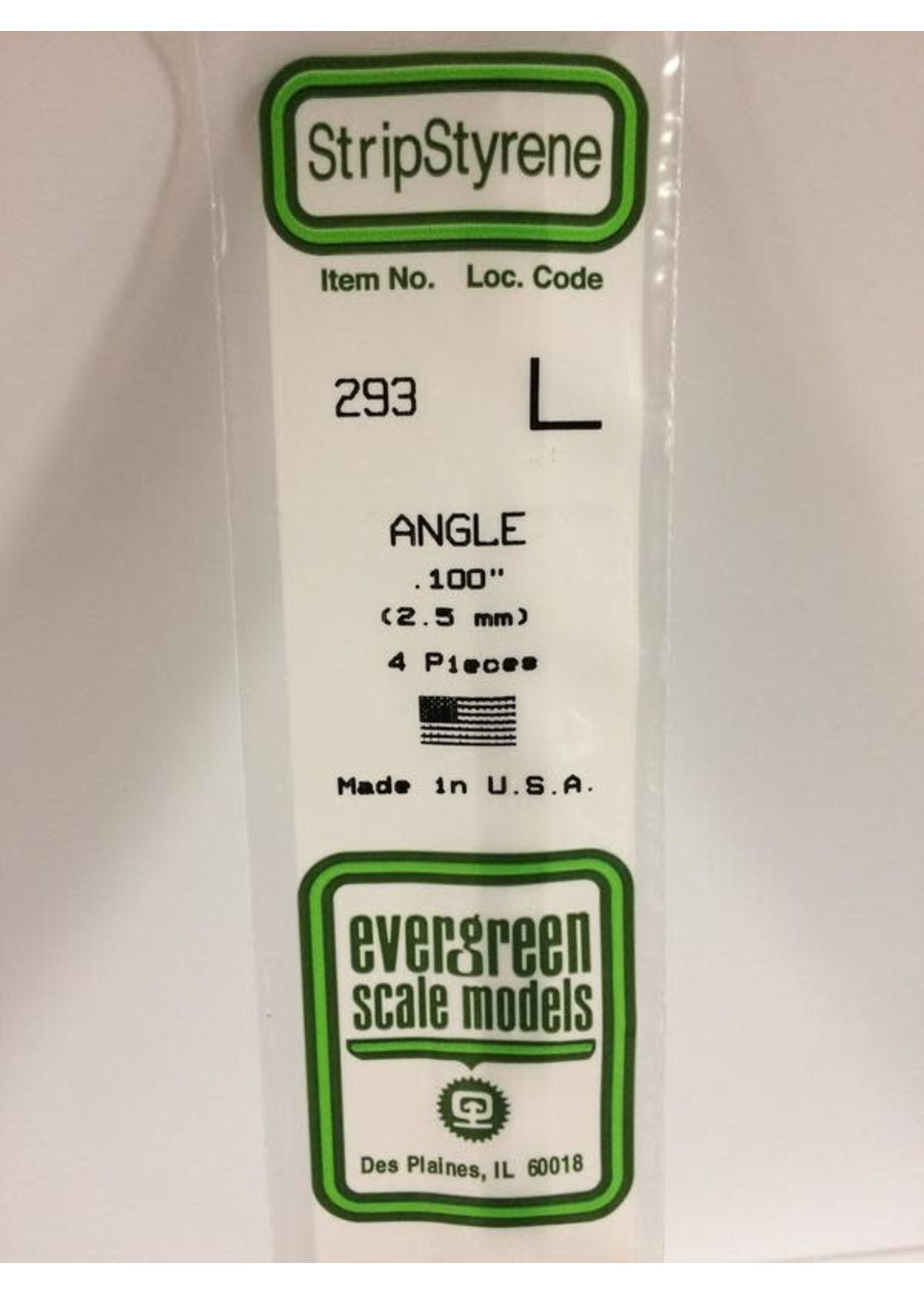 Evergreen Scale Models EVE293 Styrene .100 Angle (4pc)