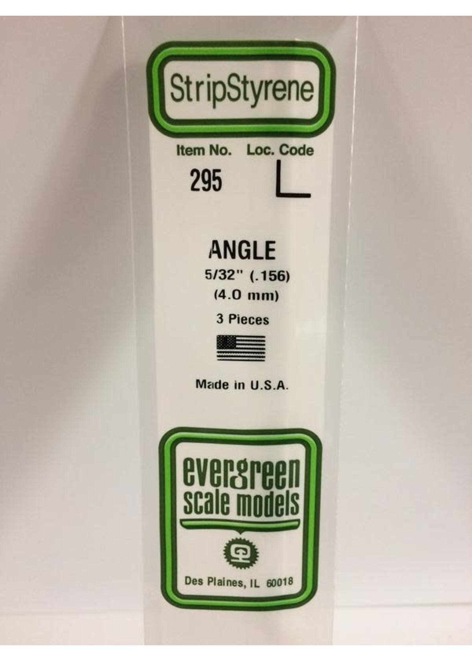 Evergreen Scale Models EVE295 Styrene 5/32 in Angle (3pc)