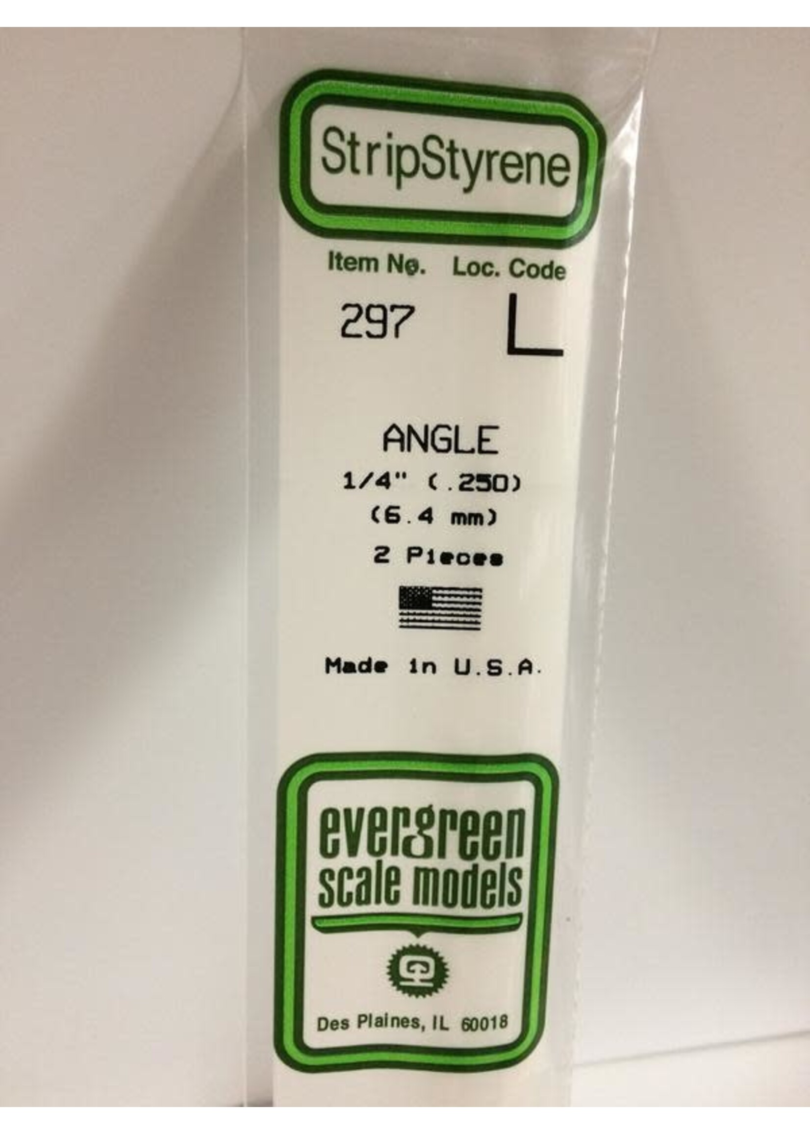 Evergreen Scale Models EVE297 Styrene 1/4 in Angle (2pc)